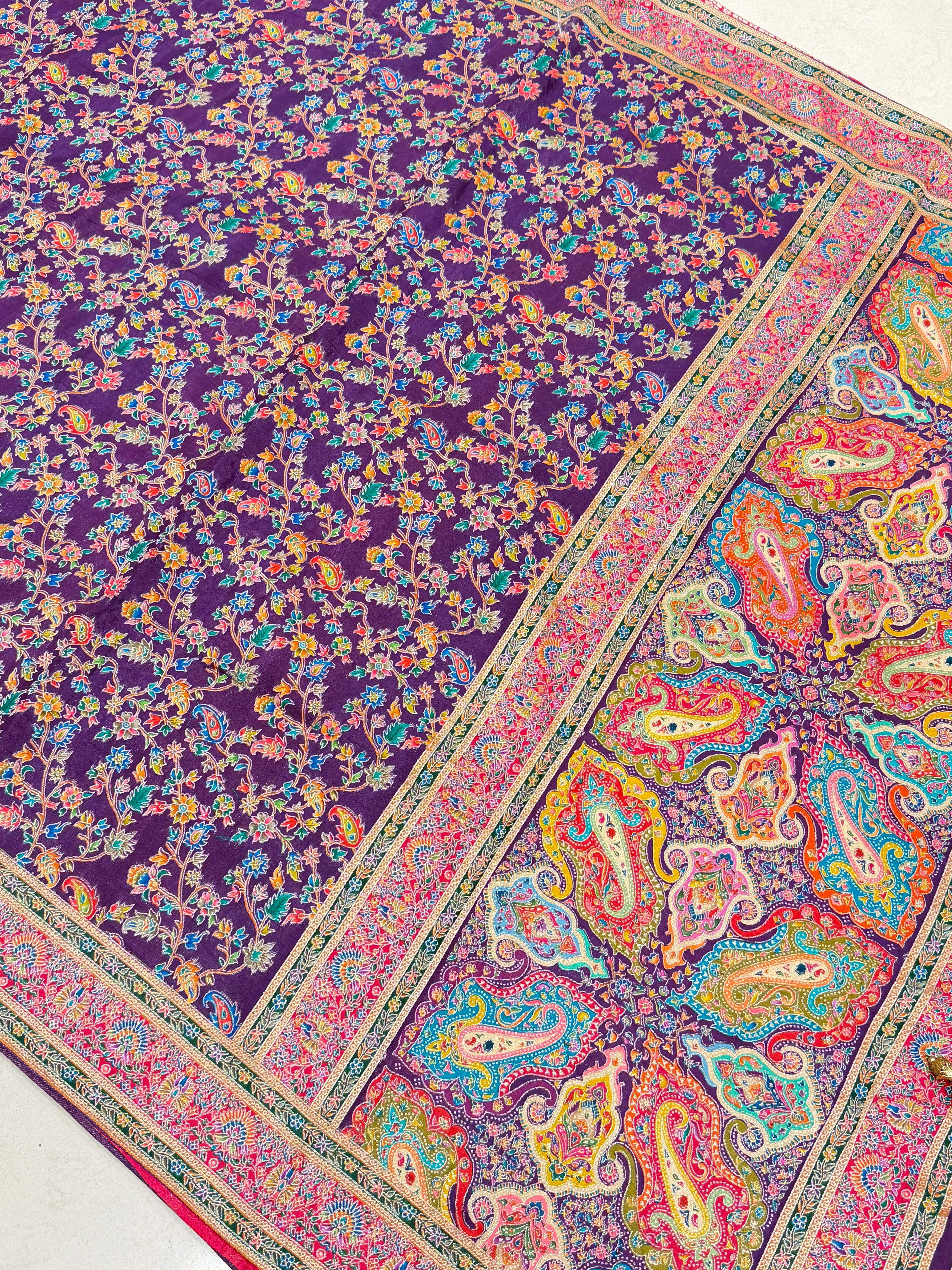 Violet Weaved Pashmina Style Multi Colour Saree