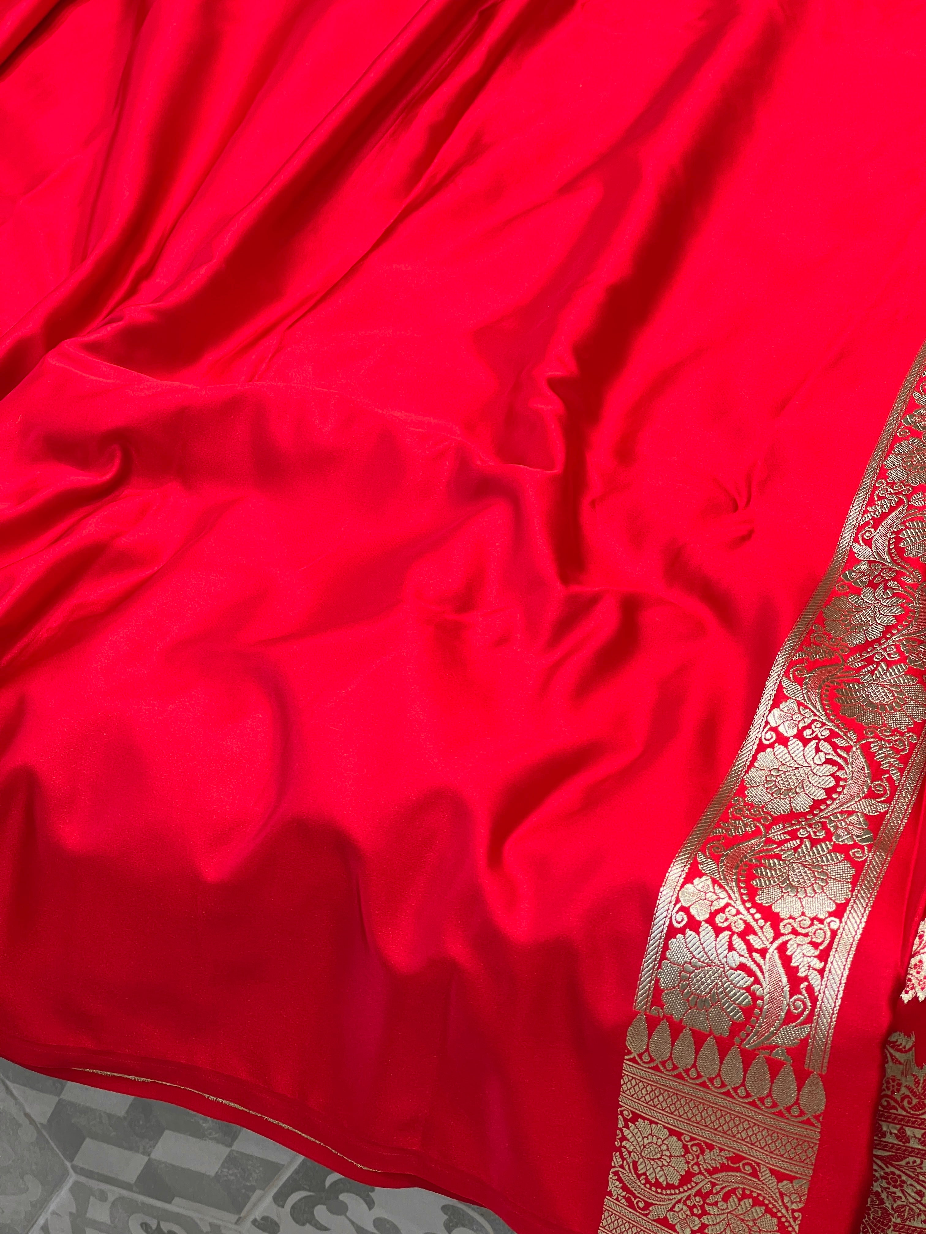 Red Banarasi Silk Sliver Jaal Saree