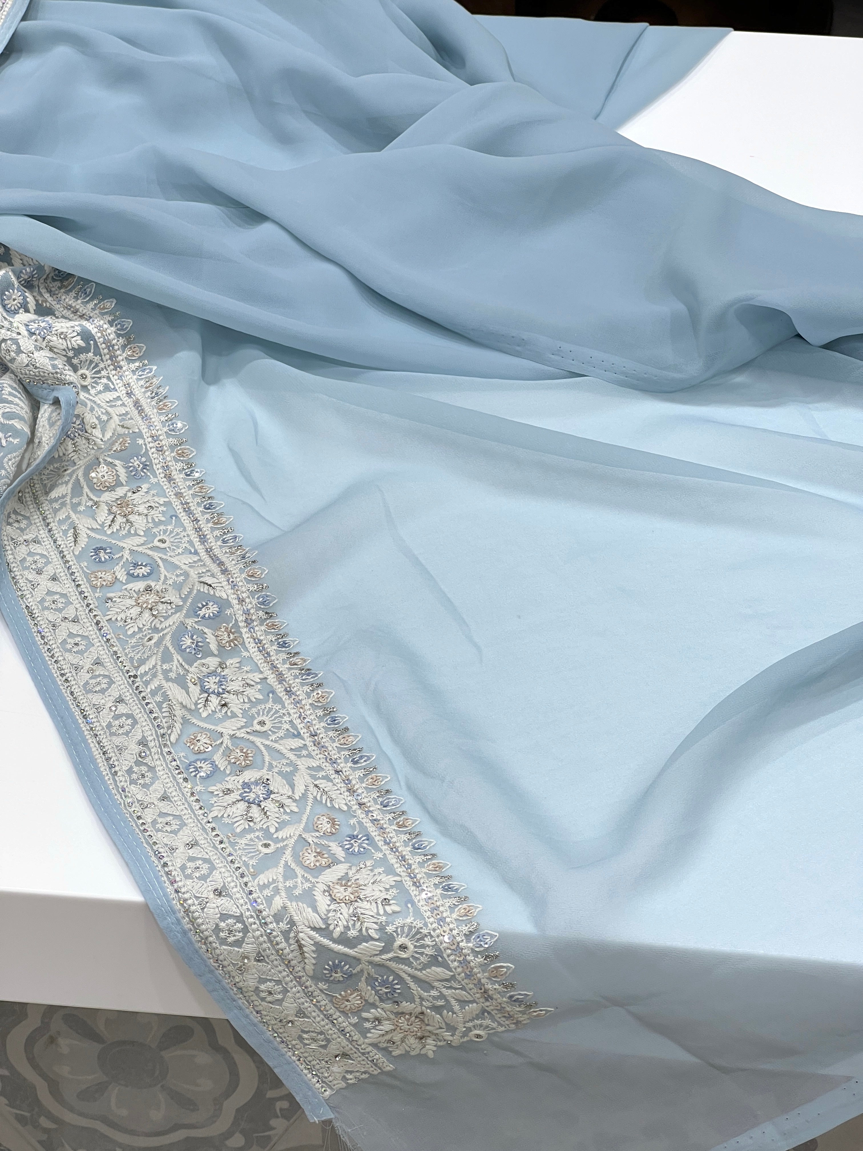 Light Blue Chikankari Saree