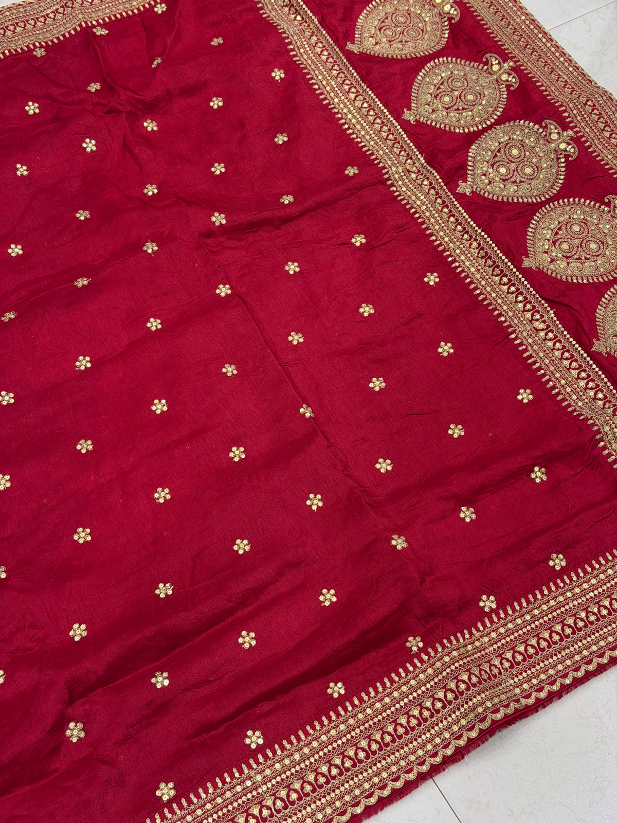 Maroonish Red Buttas Pallu Sabyasachi Inspired Marodi Embroidery Zardosi Saree
