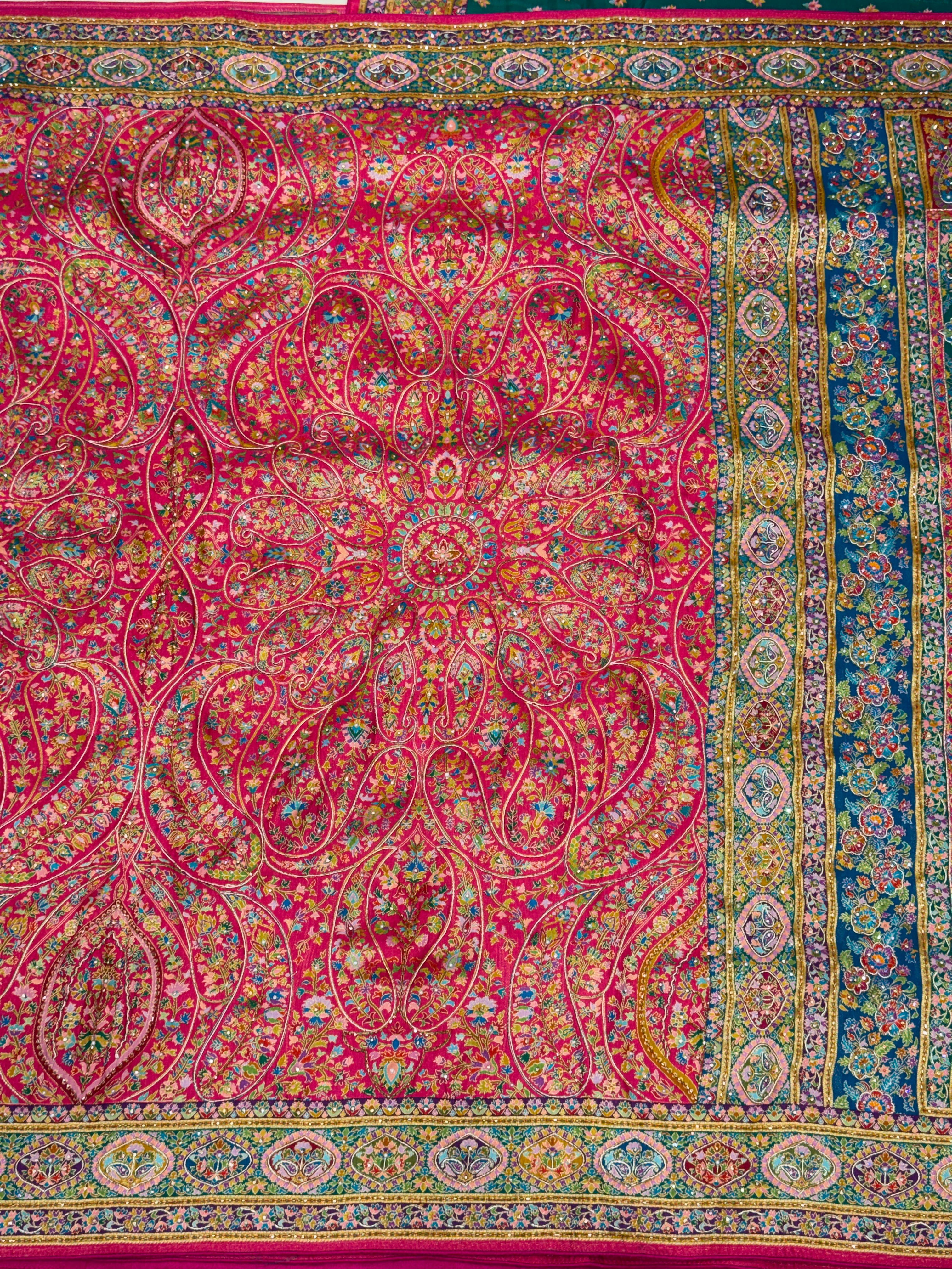 Rani Pashmina Inspired  Weaved Munga Hand Embroidery Saree