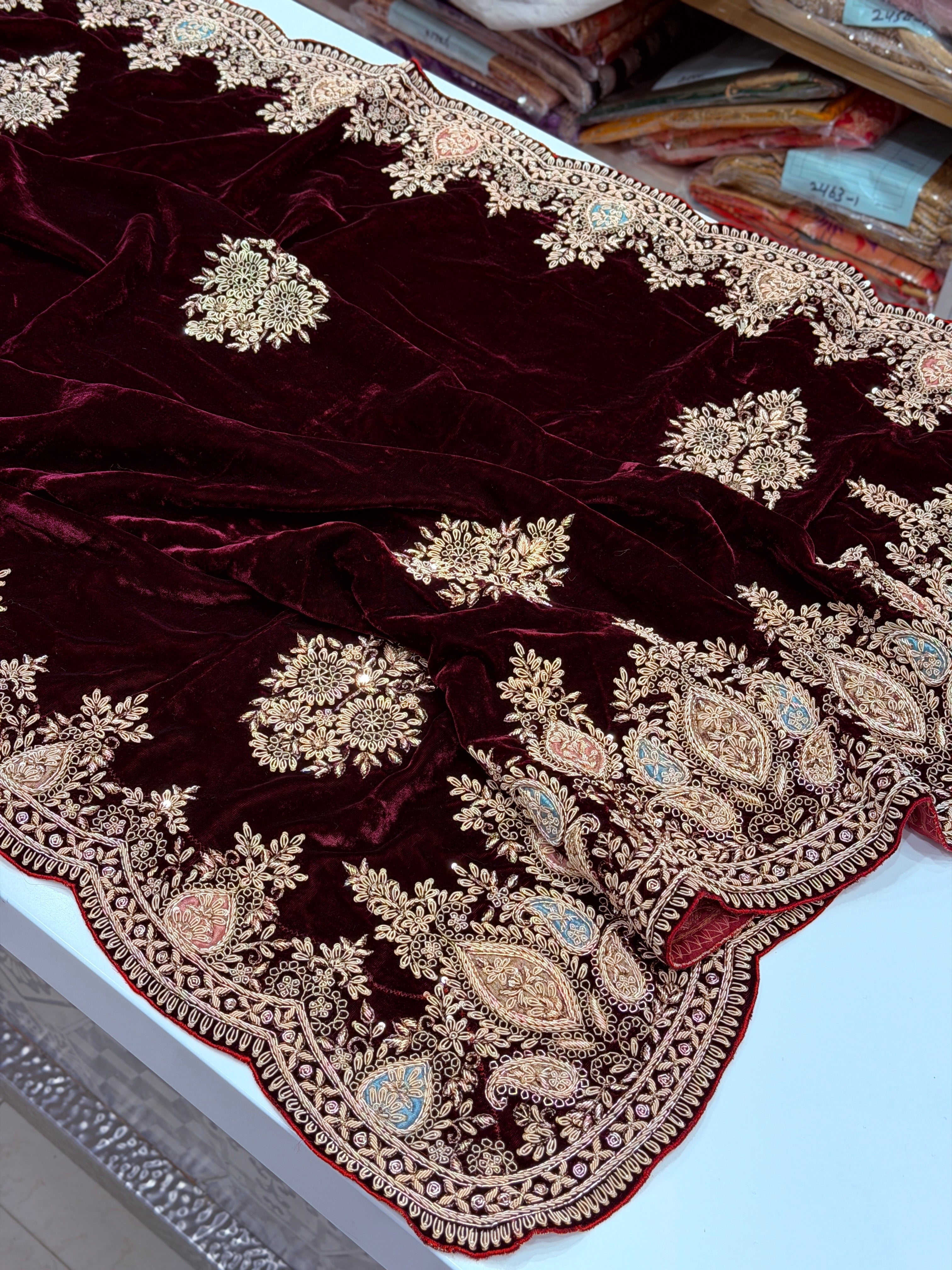 Pure Velvet Zardosi Hand Embroidery Saree