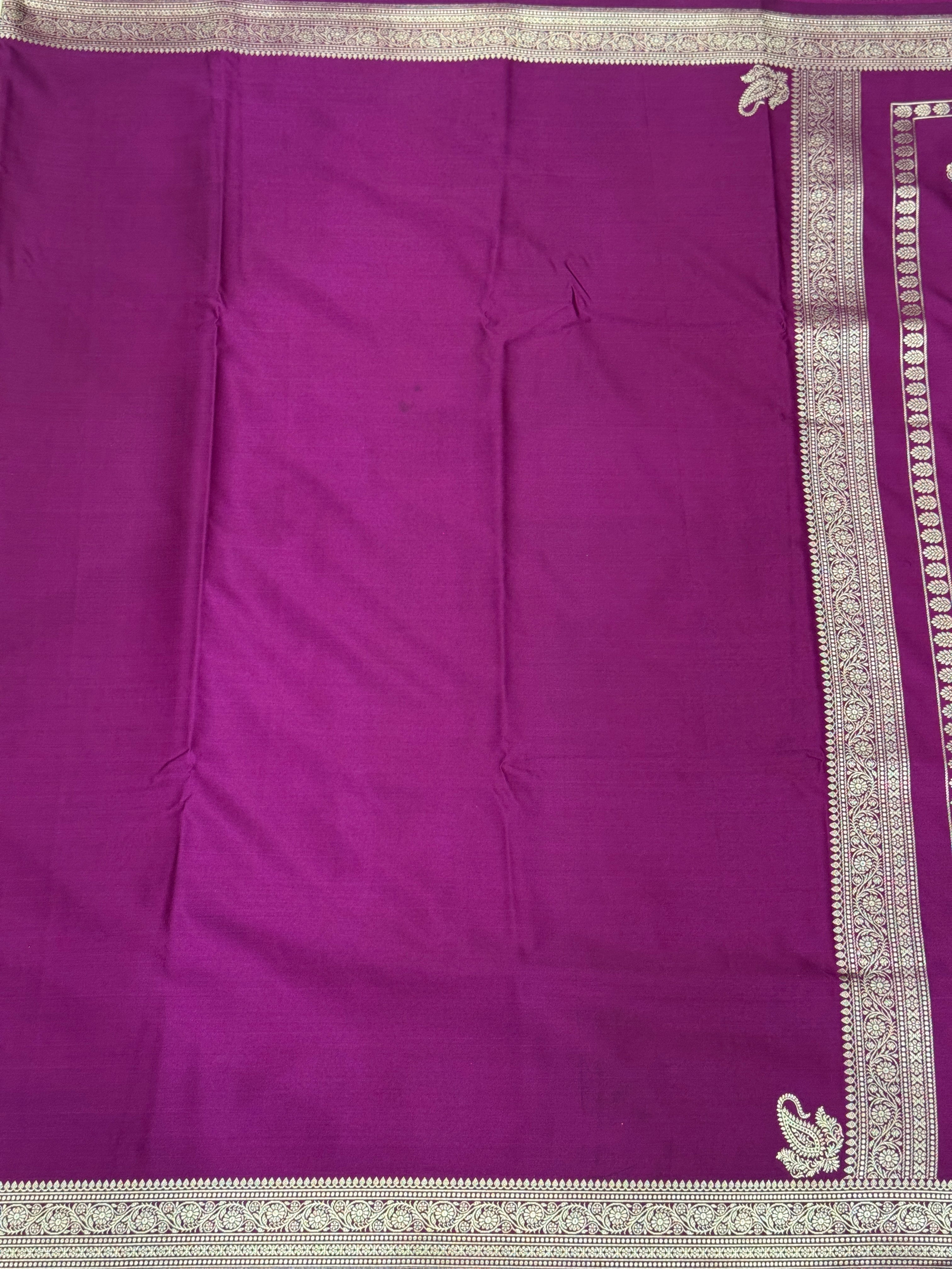 Wine Banarasi Silk Plain Small Border Saree