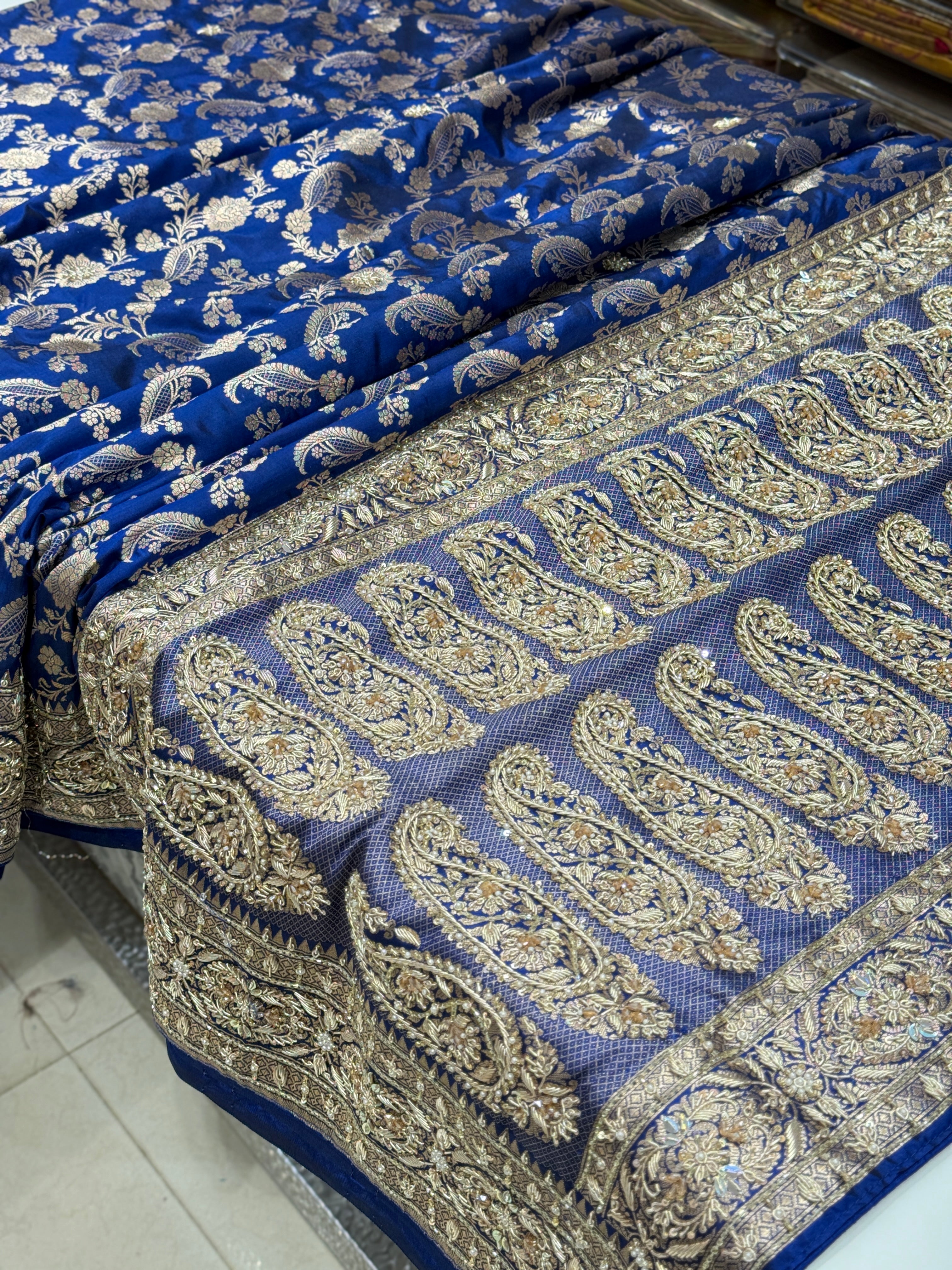 Blue Banarasi Katan x Zardosi Hand Embroidery