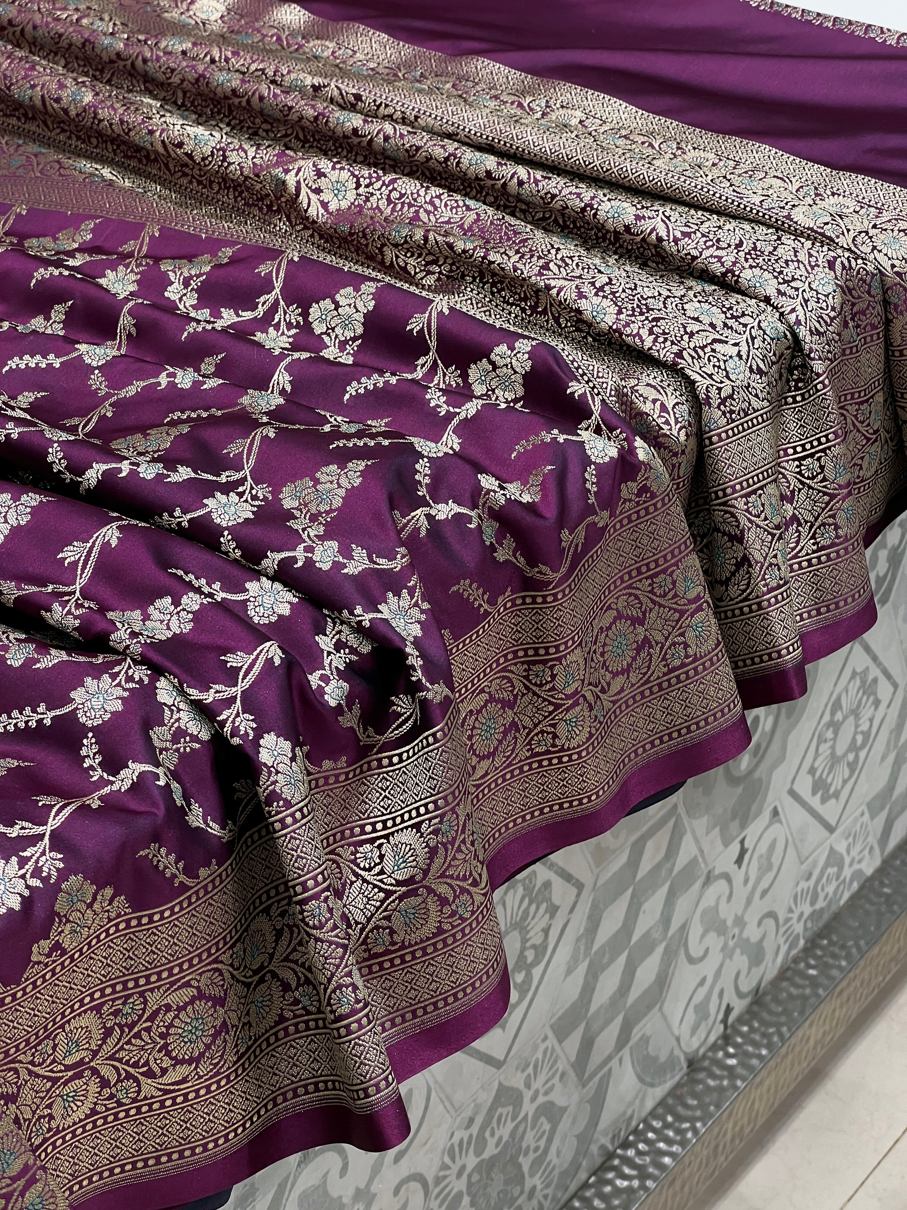 Purple Banarasi Jasmine Jaal Saree