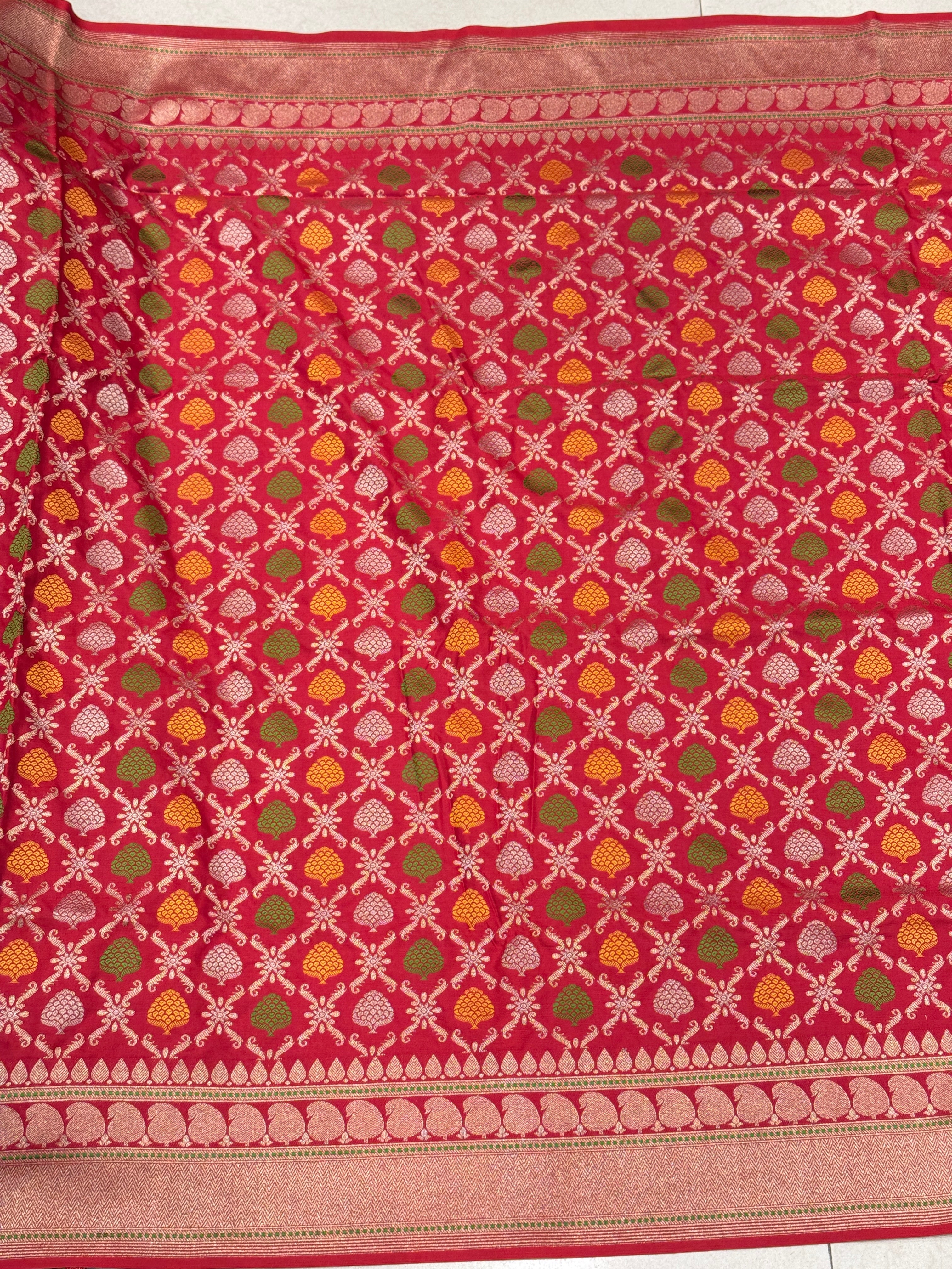 Red Pine Butta Banarasi Silk Saree