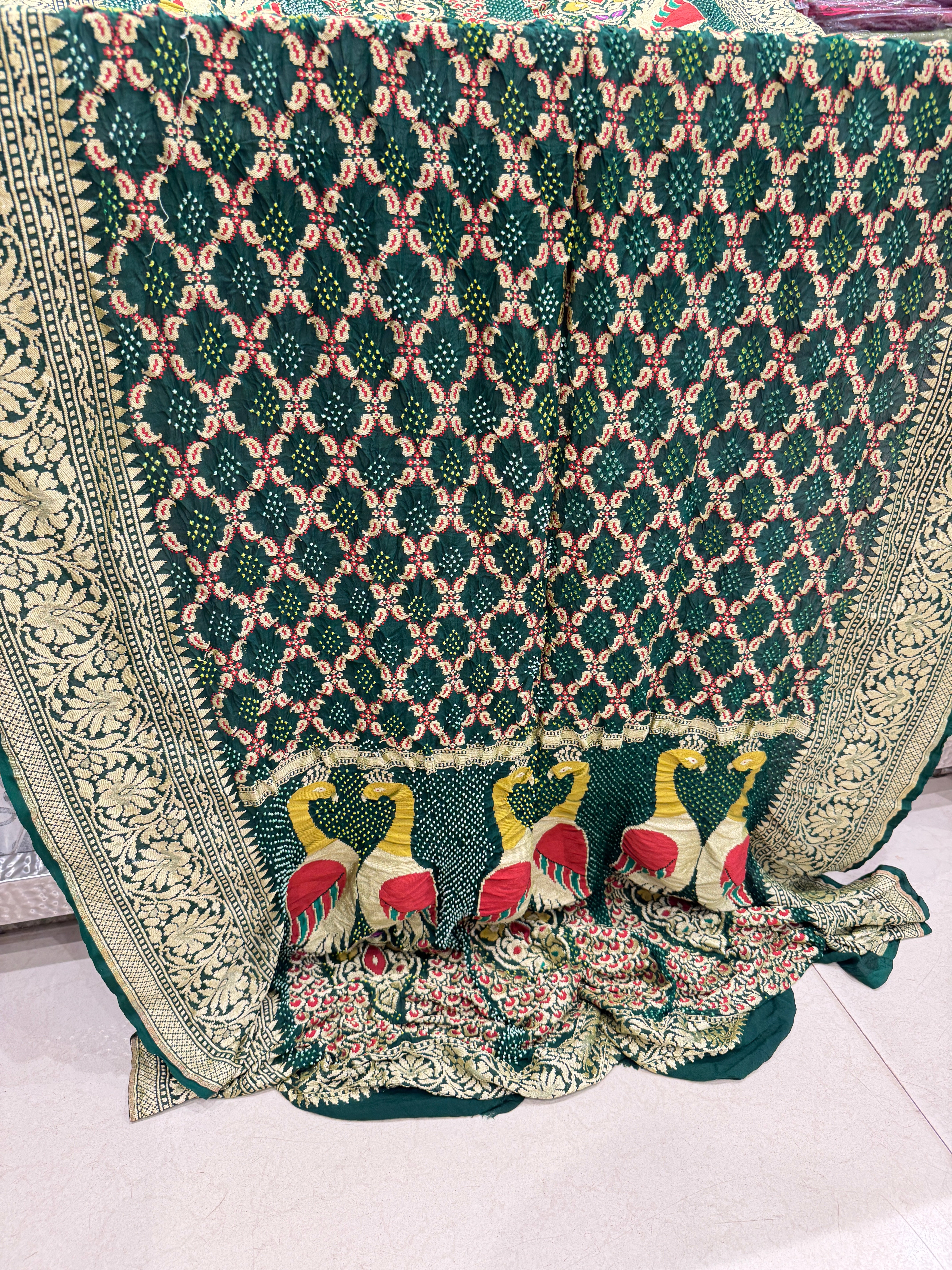 Bottle Green Bandhej Meenakari Dupatta