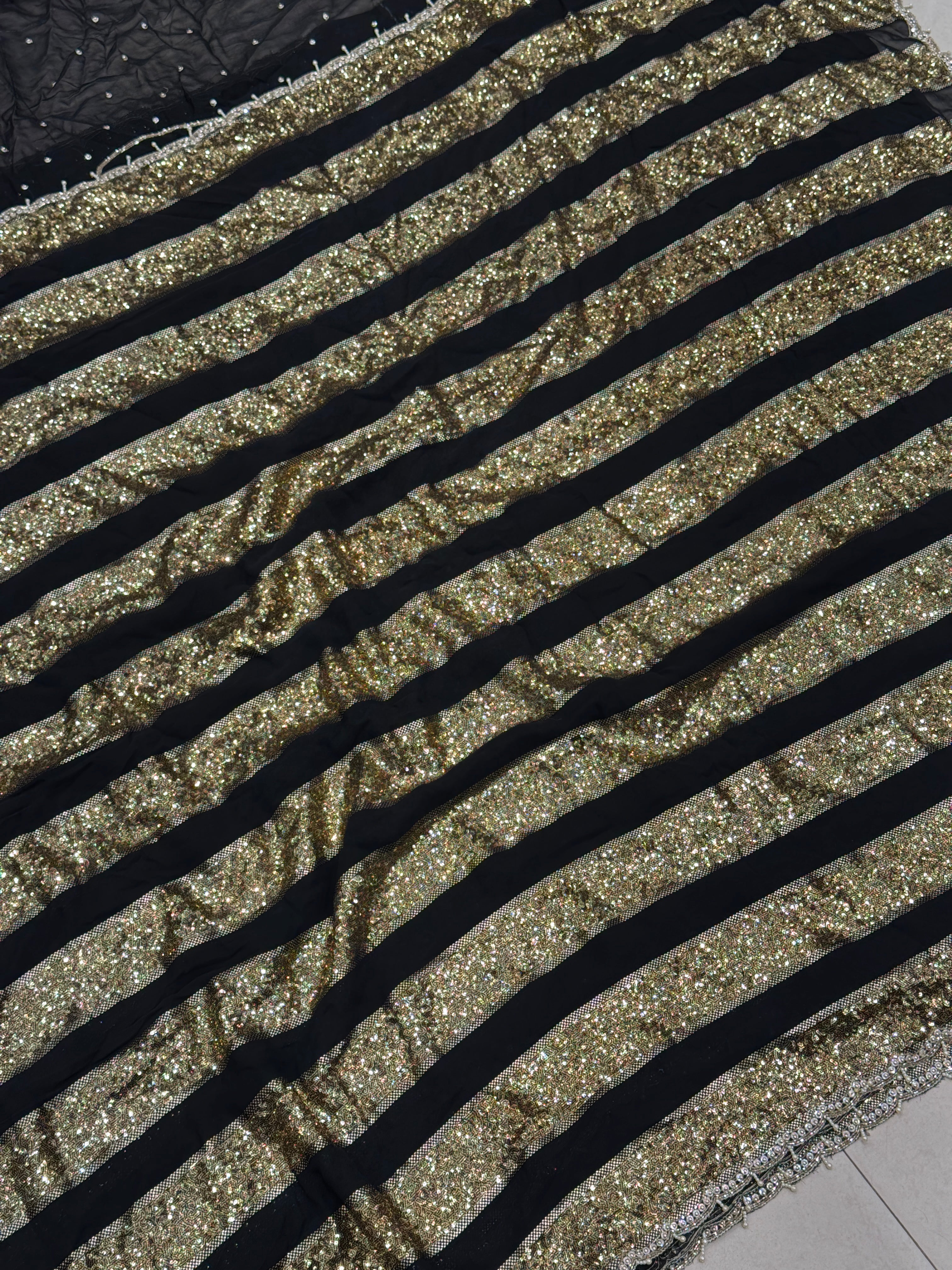 Black Georgette Sequin Contemporary Saree