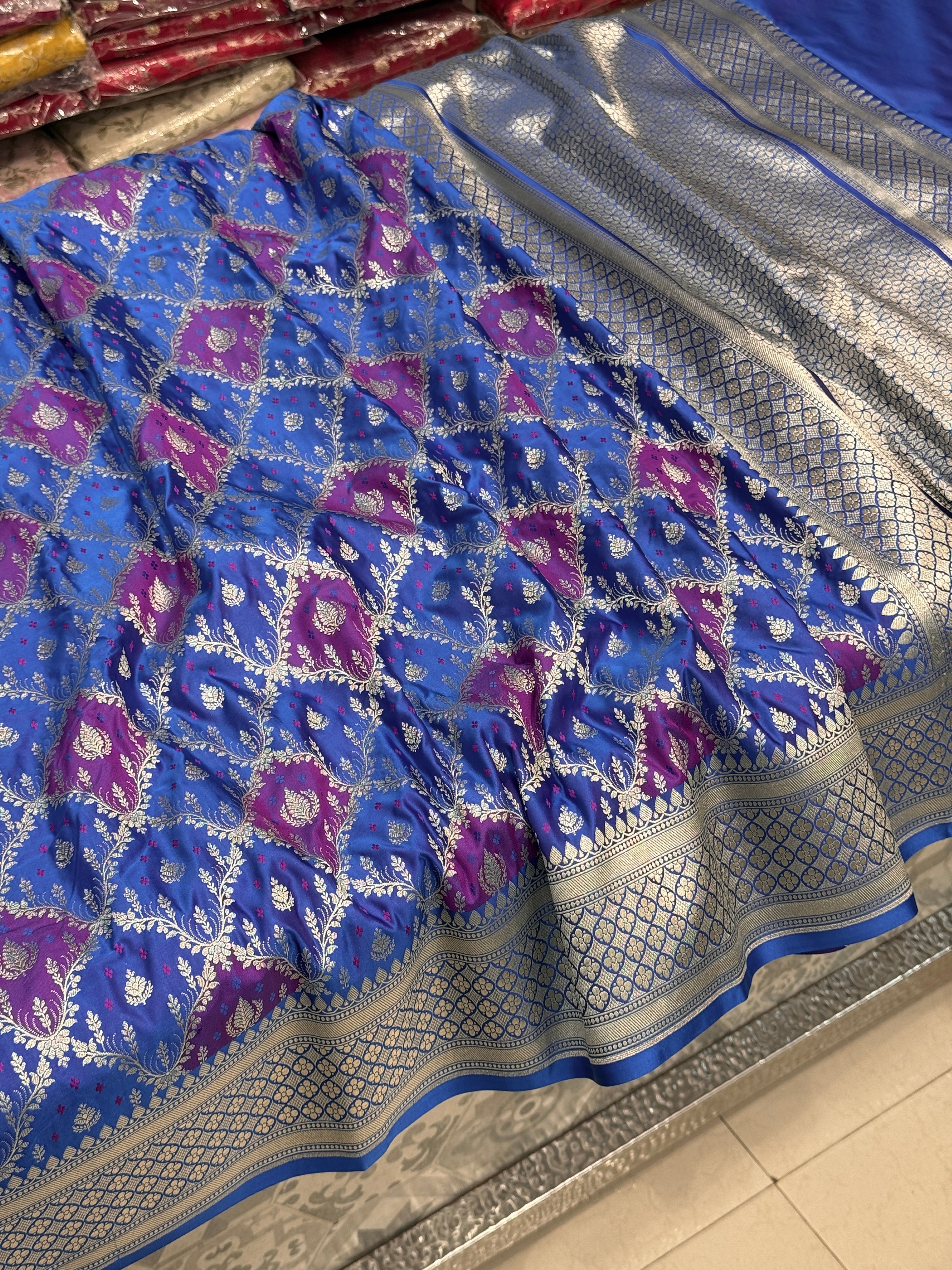 Blue Purple Rangkat Banarasi Silk Saree