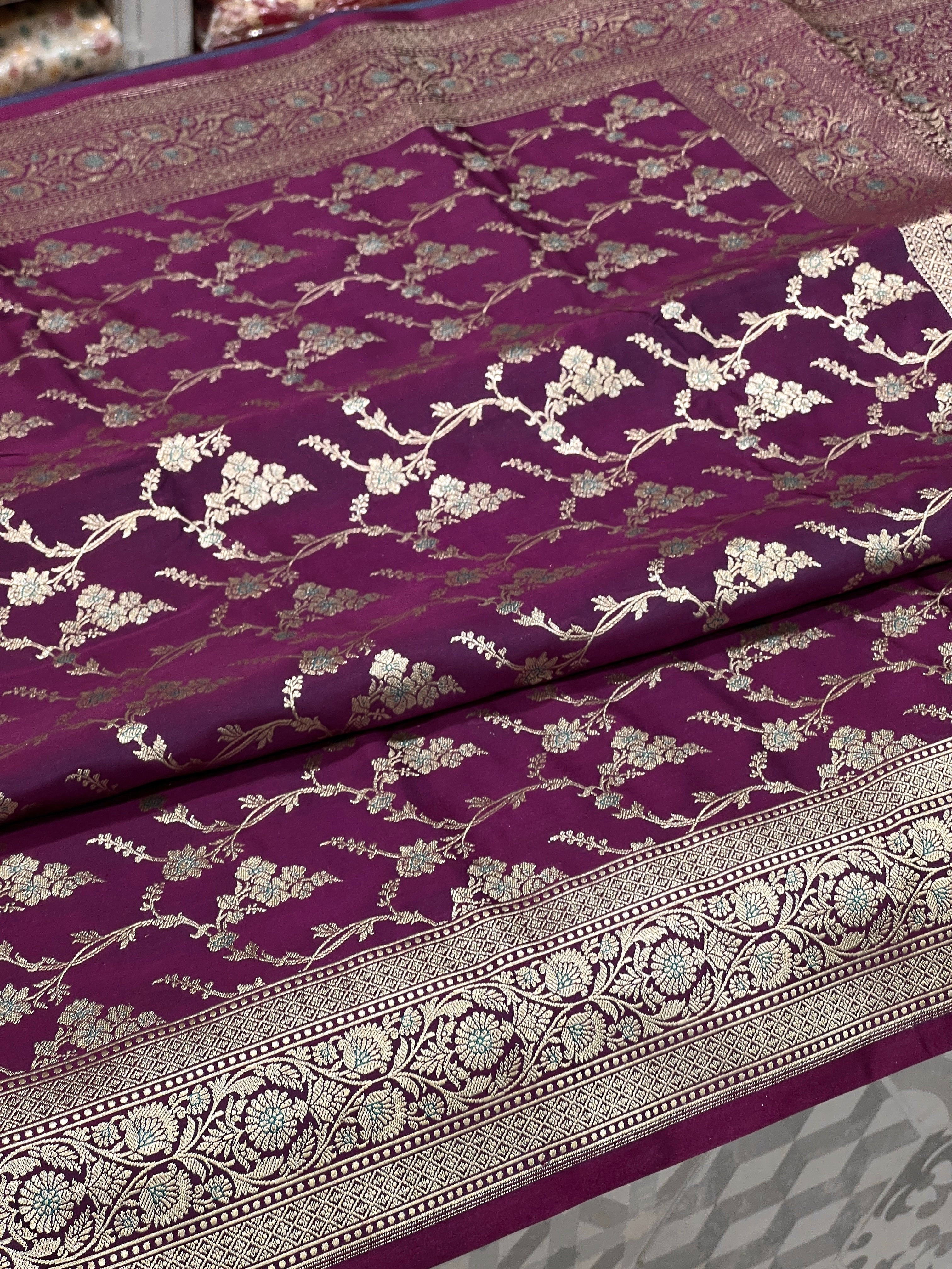 Purple Banarasi Jasmine Jaal Saree