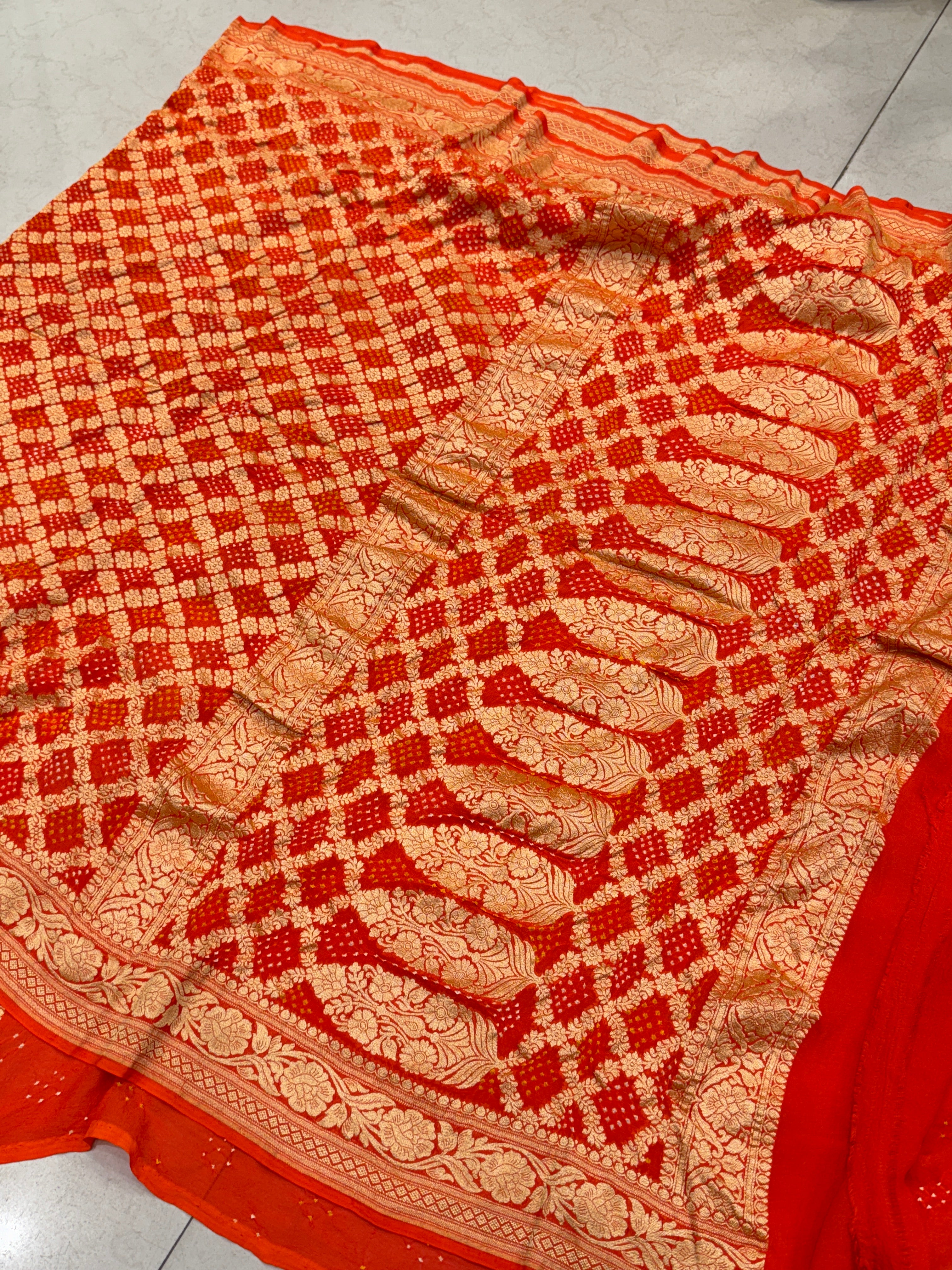 Orange Bandhej Bandhini Saree