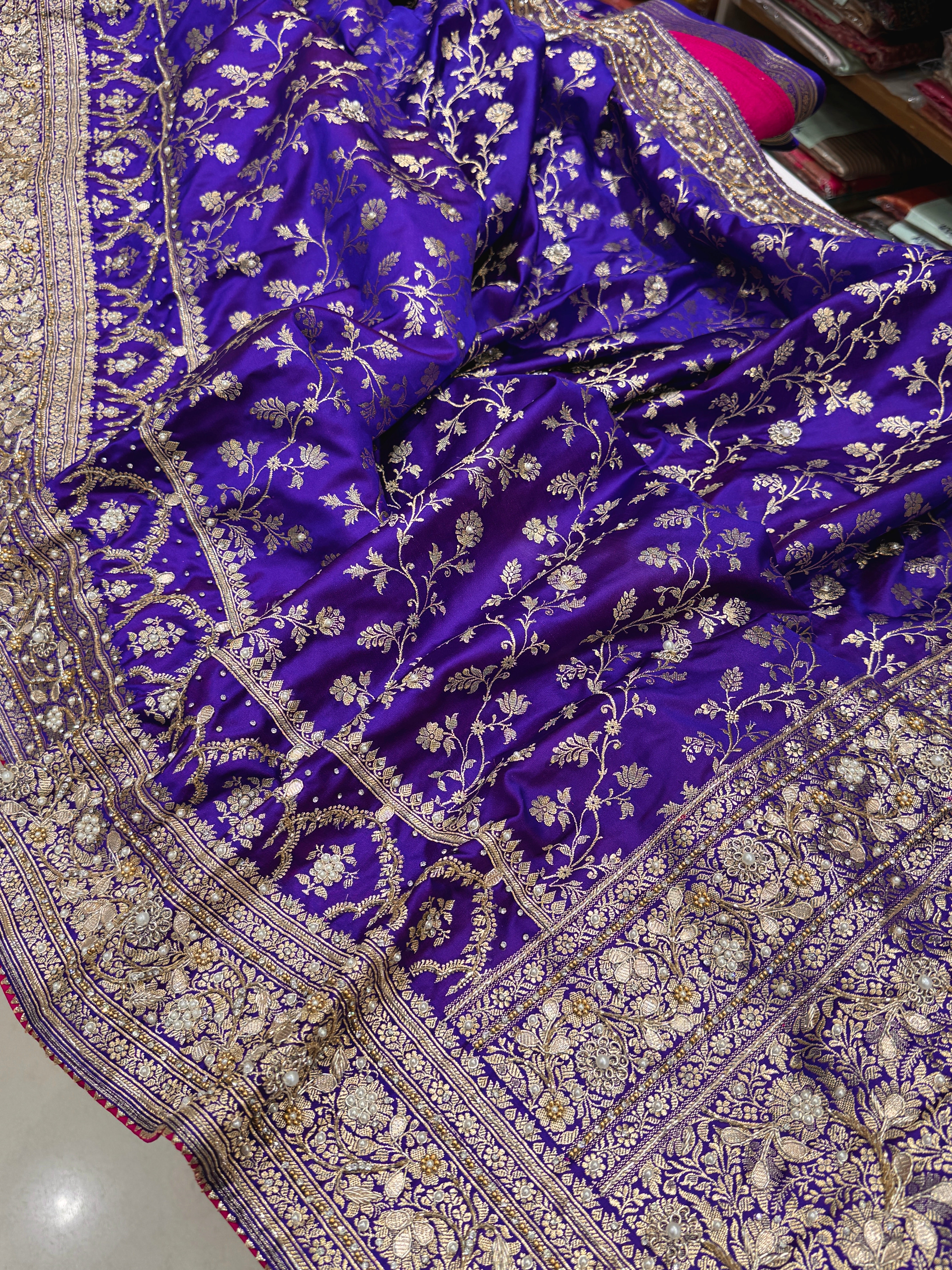 Violet Banarasi Silk Hand Embroidery Saree