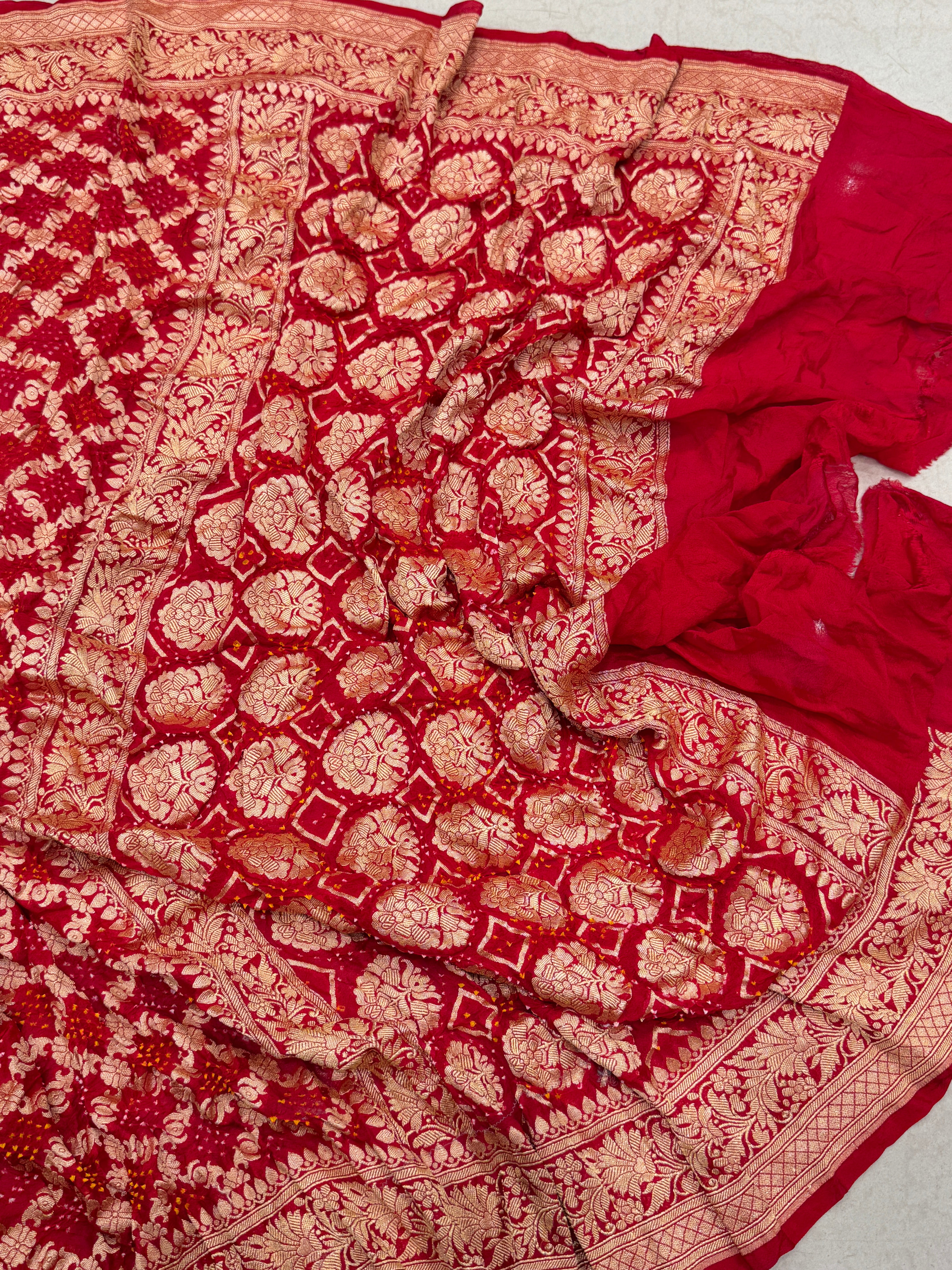 Red Bandhej Bandhini Saree