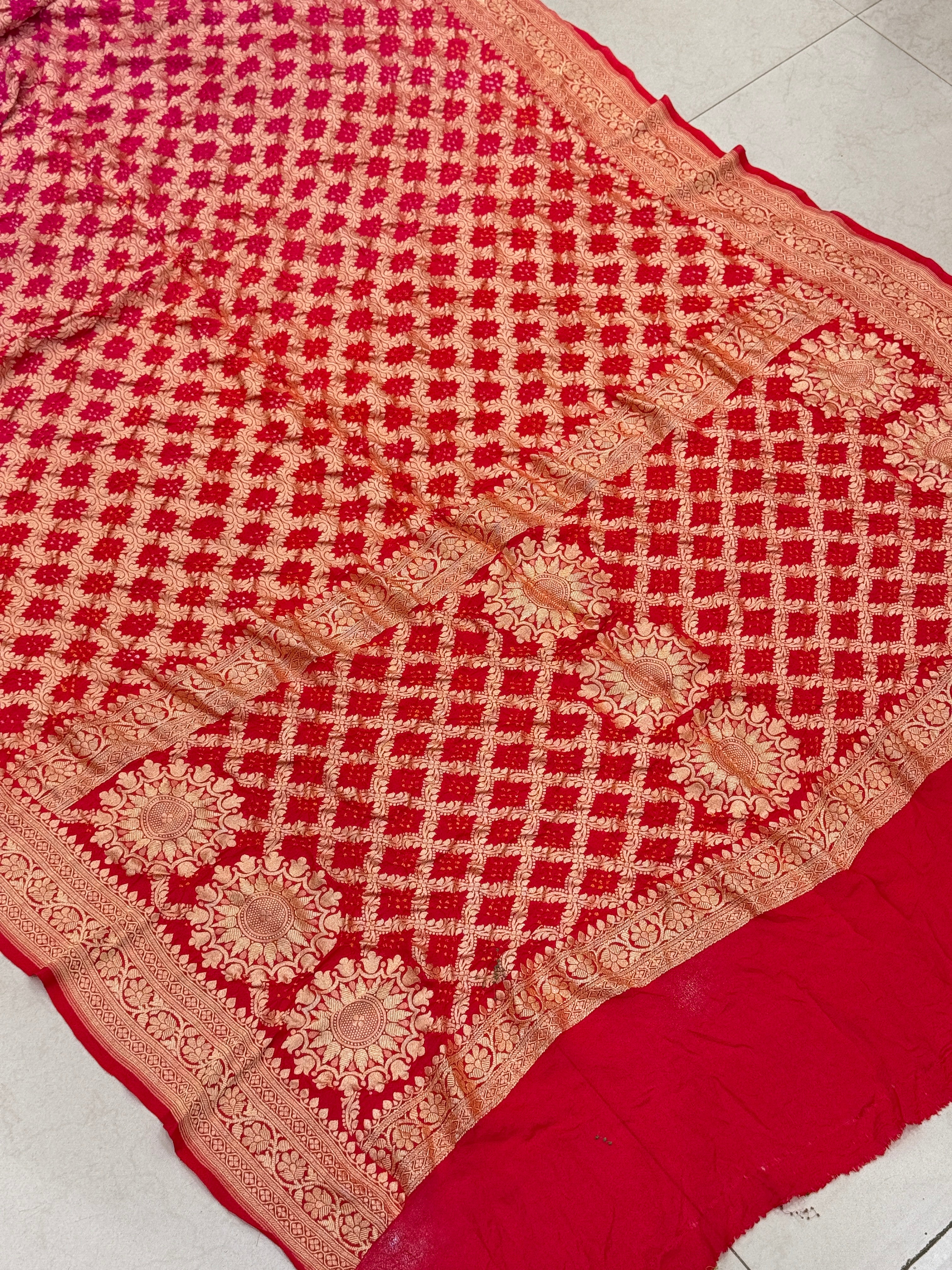 Six Shaded Butta Pallu Bandhej Bandhini Saree