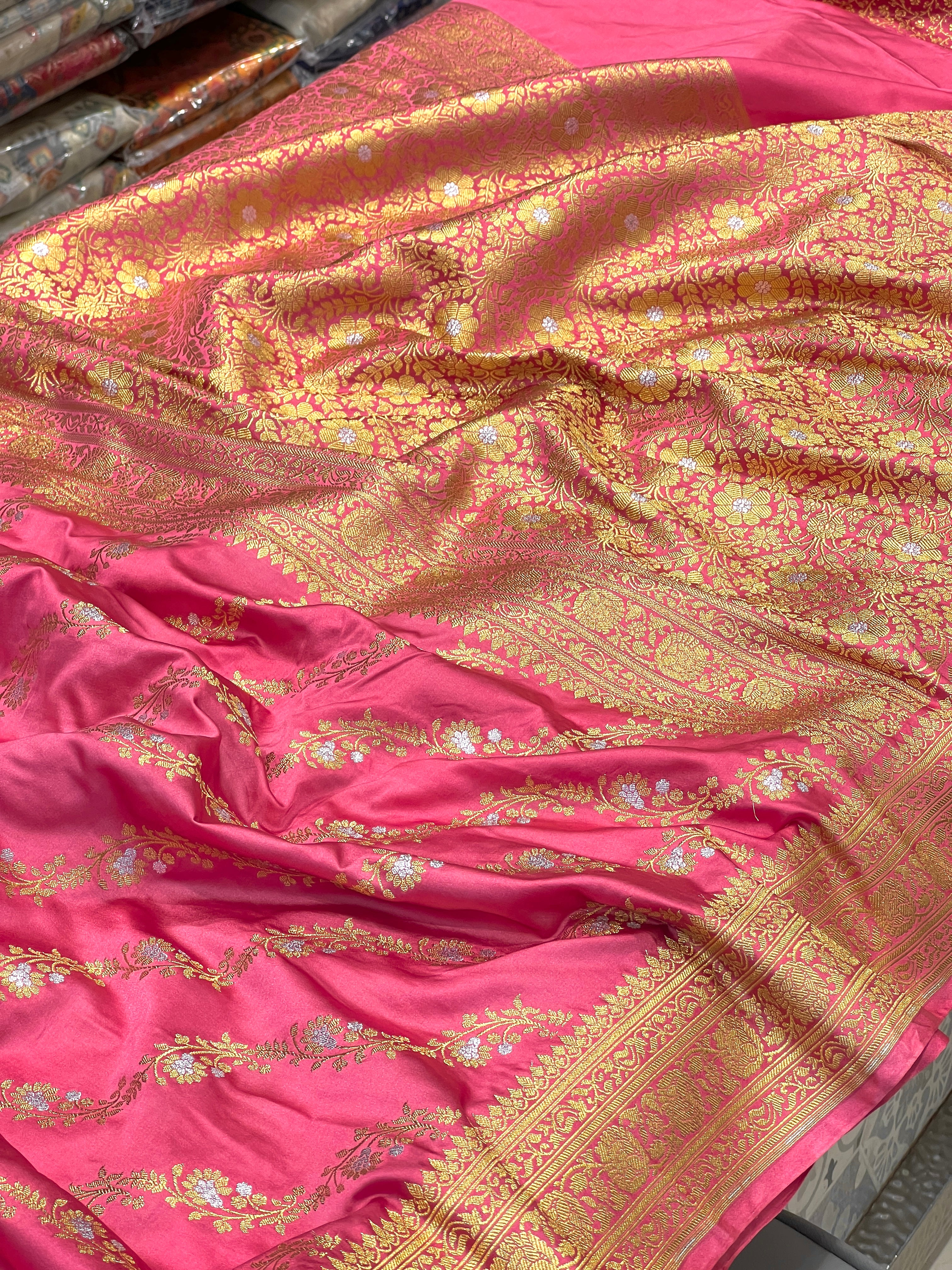 Pink Banarasi Silk Leheriya Saree