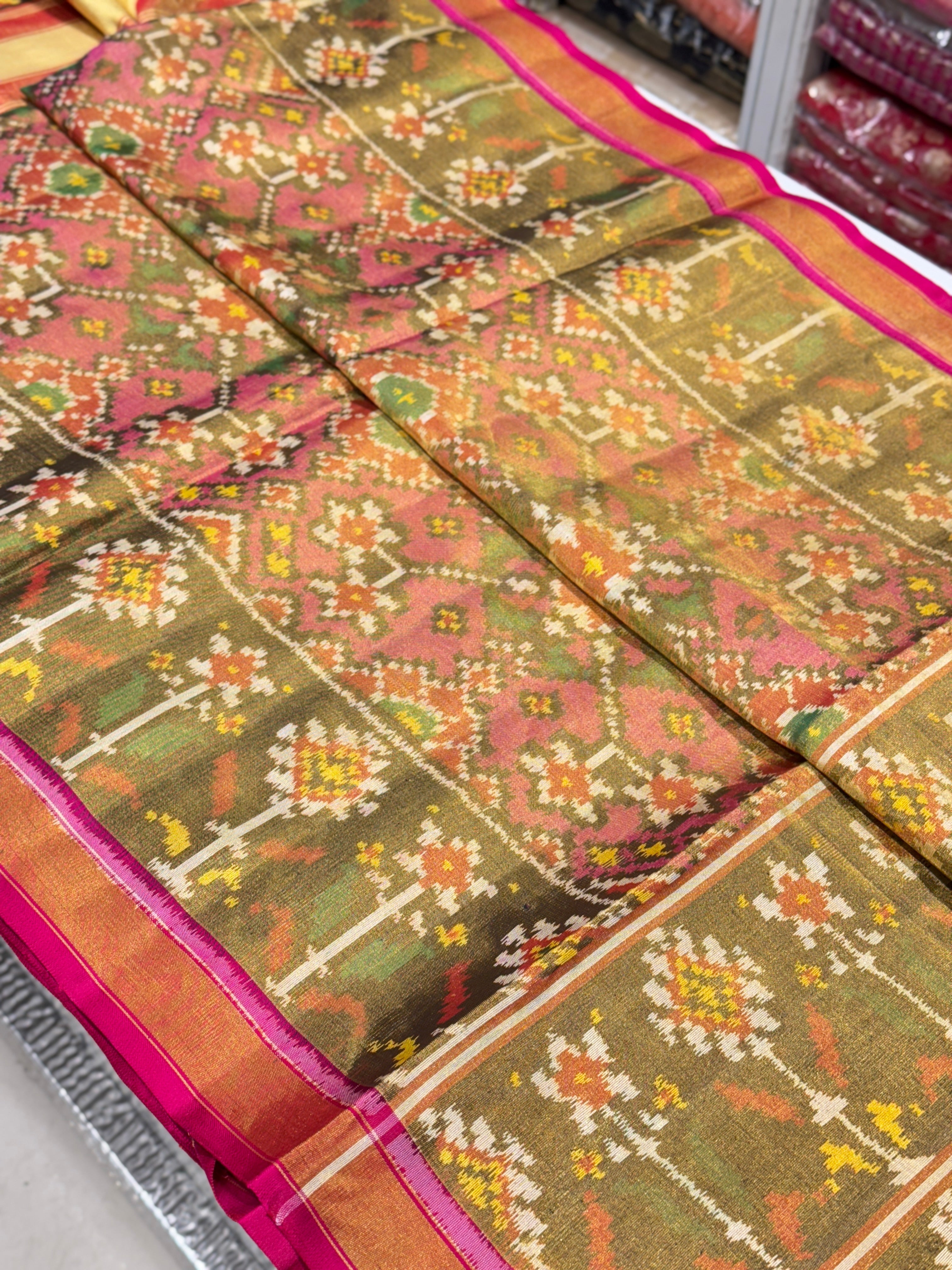 Pink Handloom Tissue Silk Patola Saree