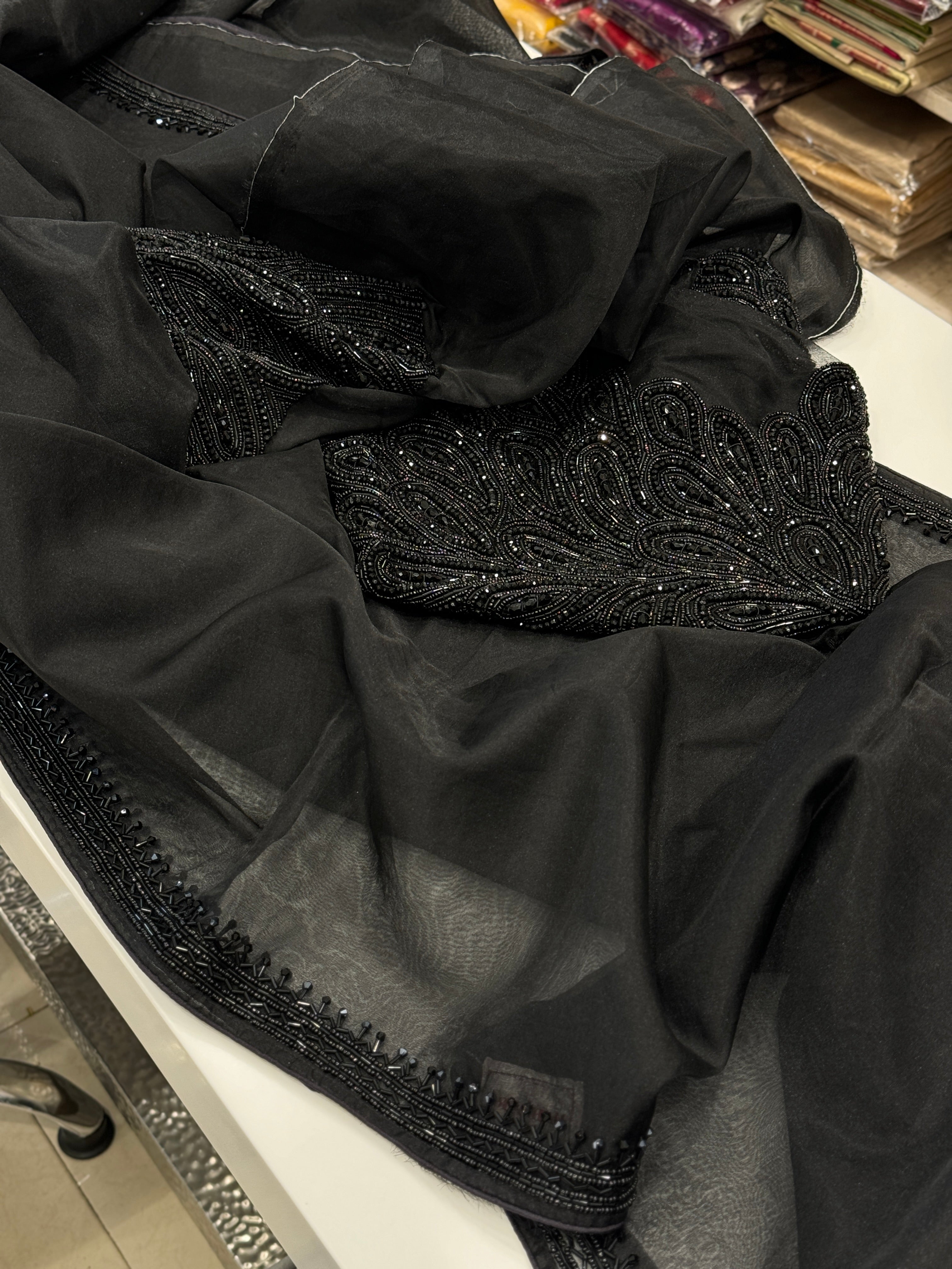 Black Organza Saree with Heavy Covert Design Blouse