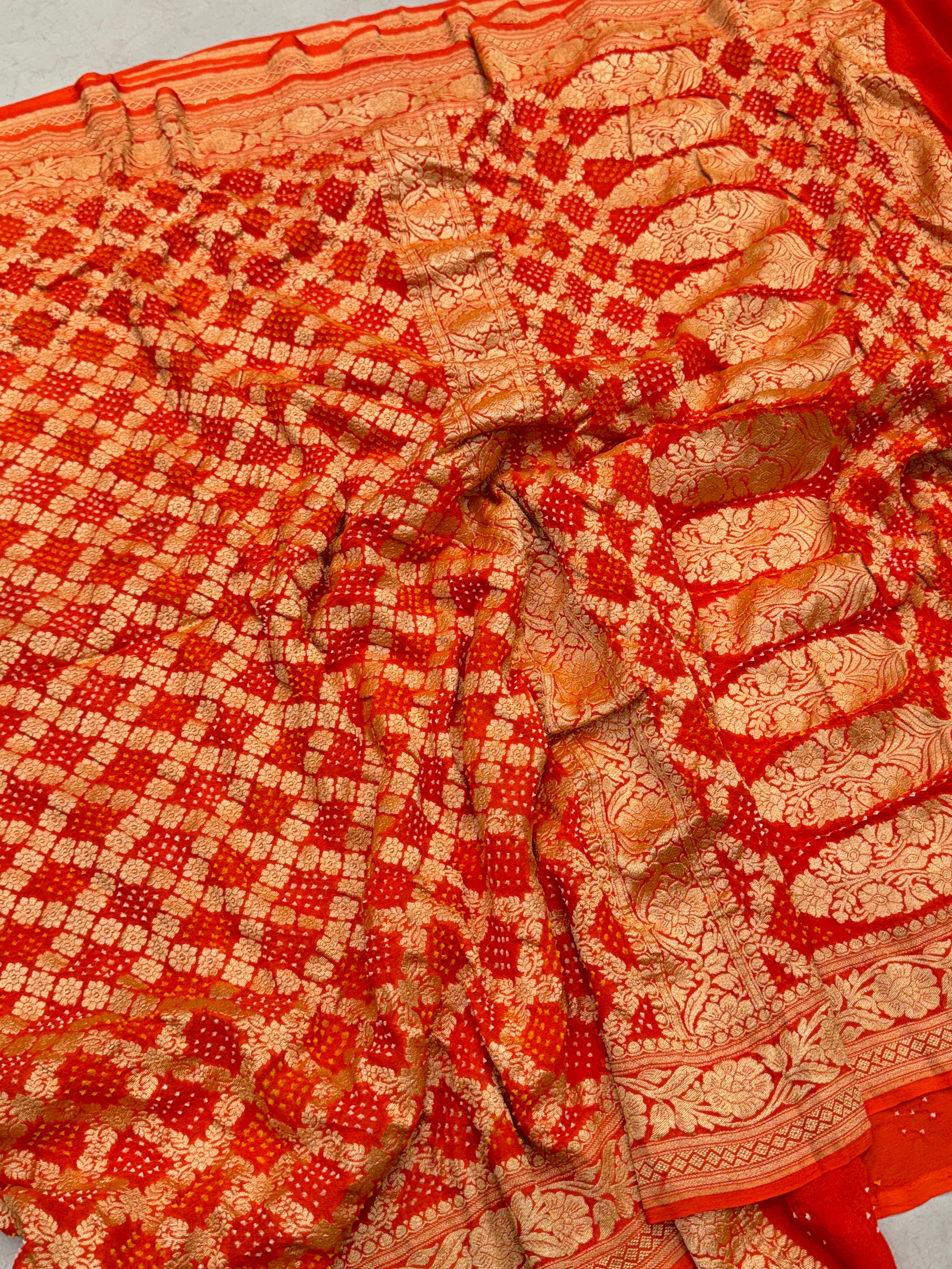 Orange Bandhej Bandhini Saree