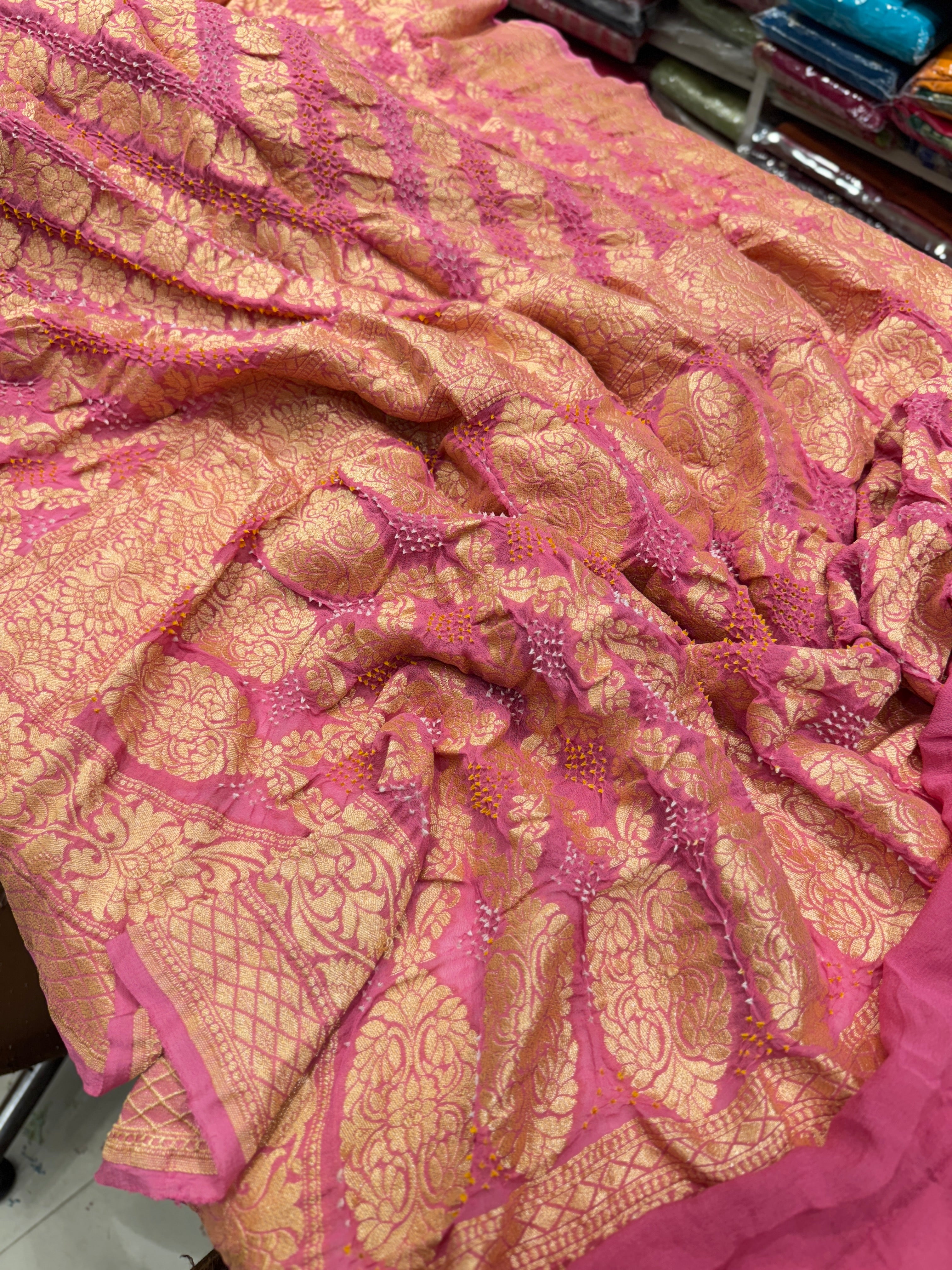 Light Pink Bandhej Bandhini Saree