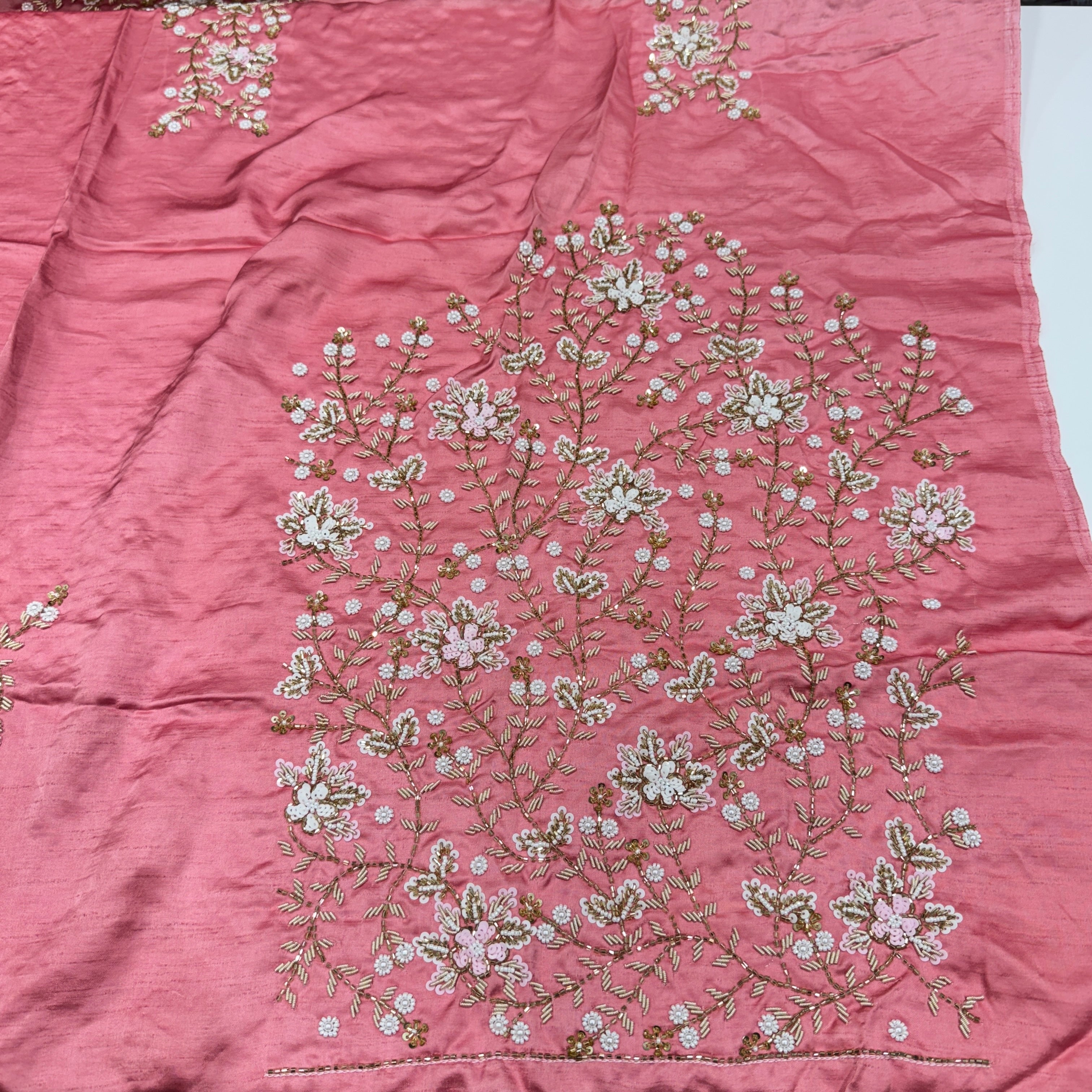 Pink Satin Hand Embroidery Zardosi Sequin Blouse Piece