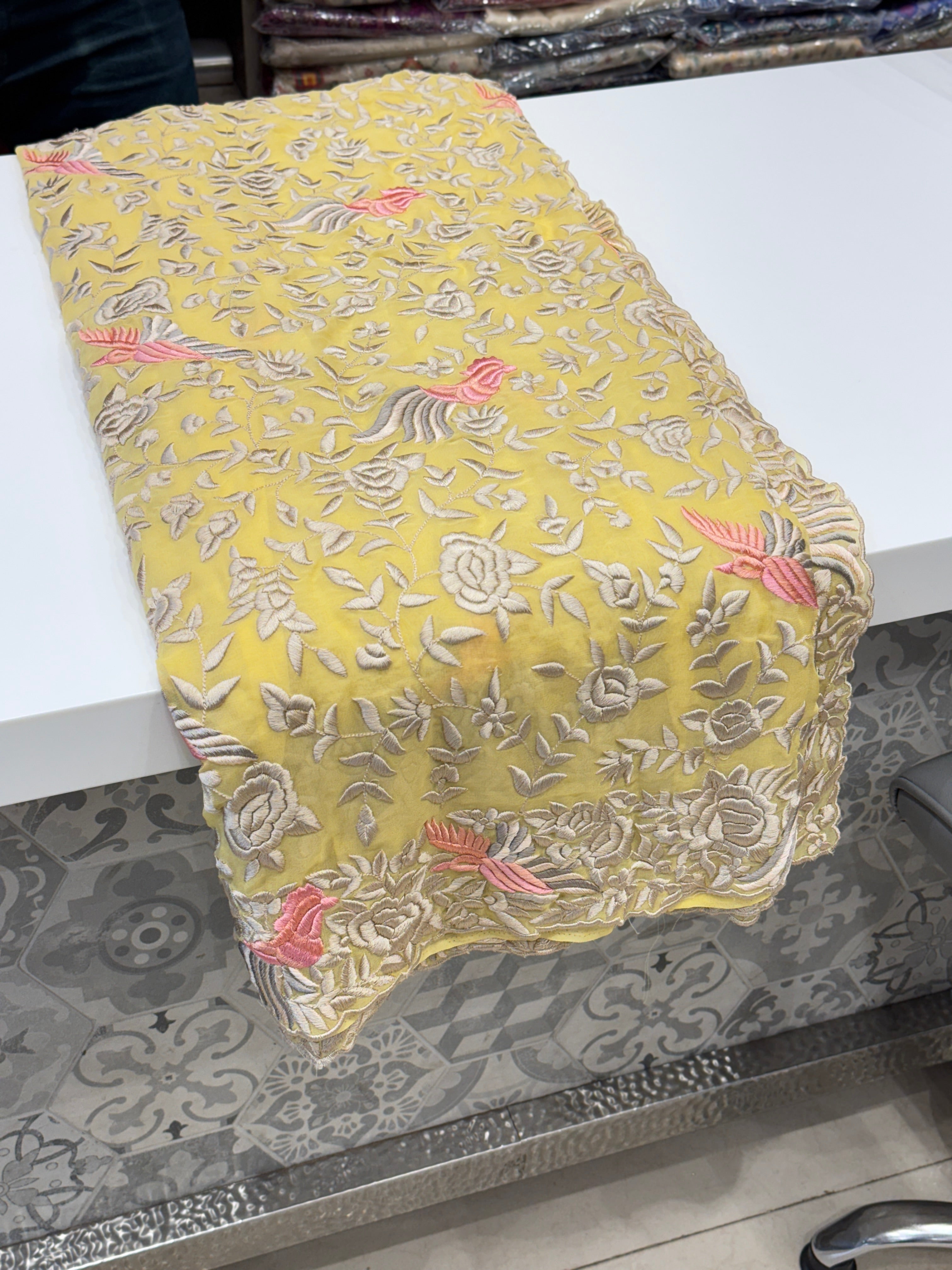 Yellow Multi Colour Parsi Gara Saree