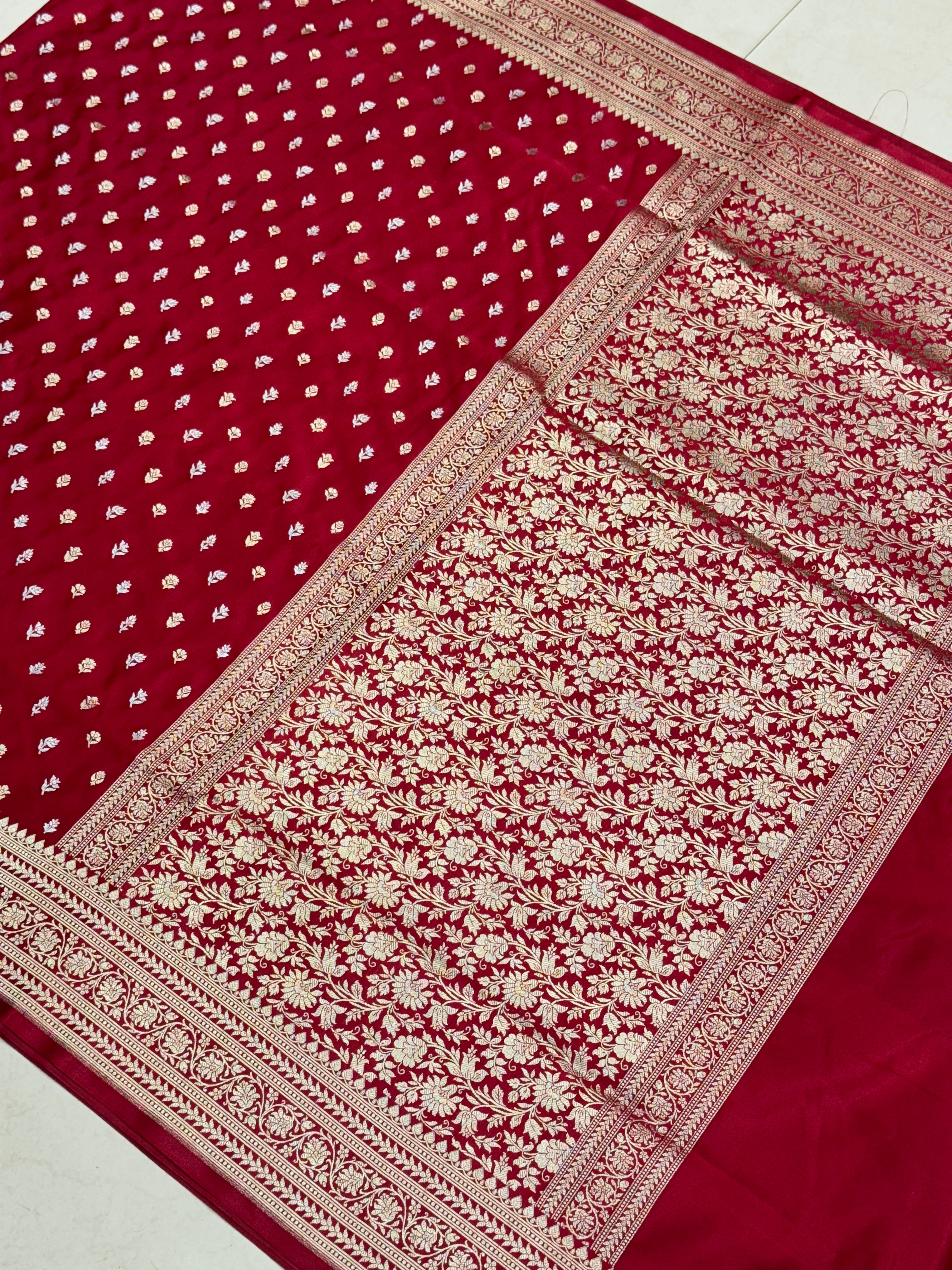 Maroon Sona Rupa Butti Banarasi Silk Saree