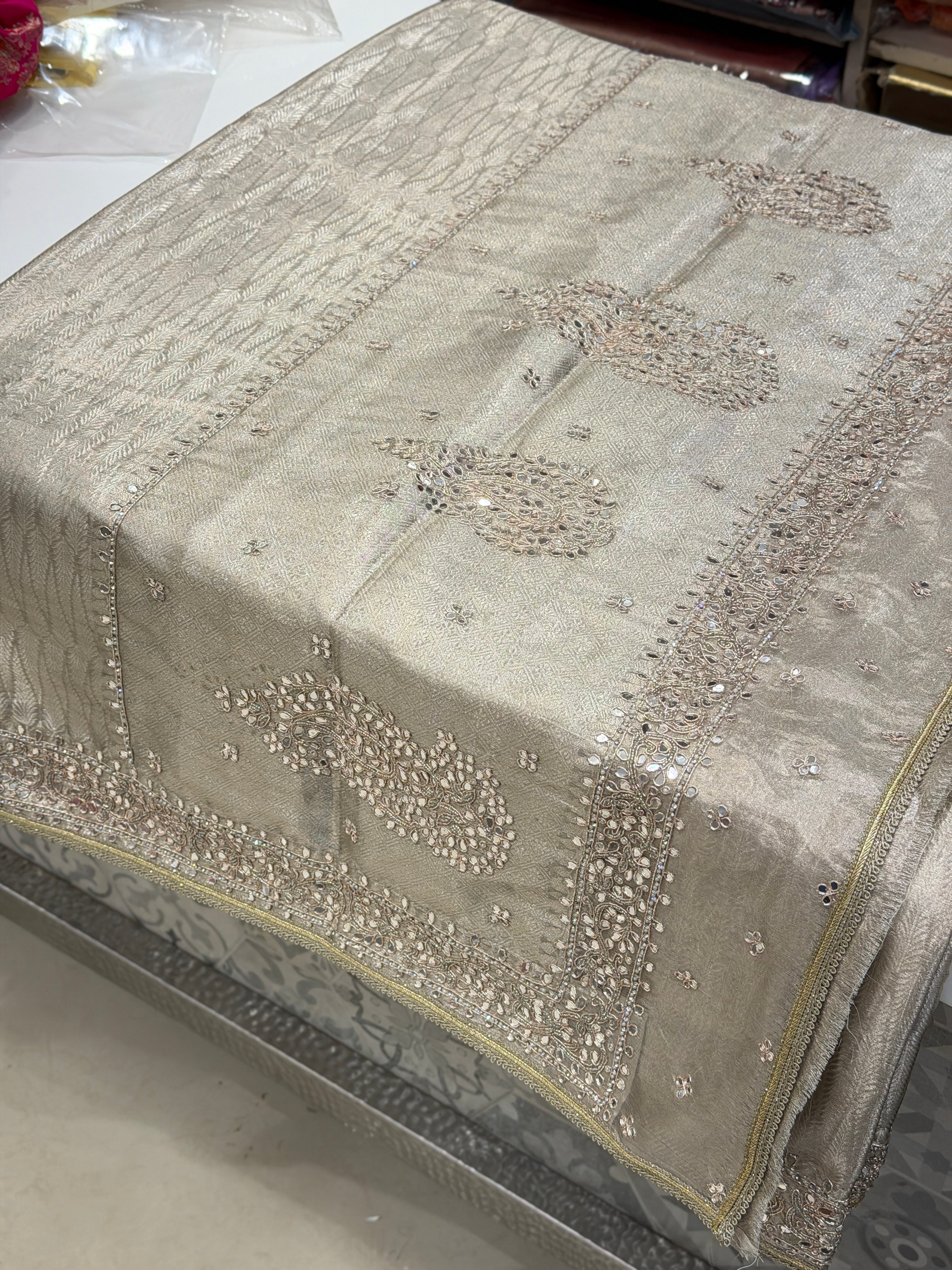 Silver Tissue Kanjivaram Contemporary Hand Embroidery Saree