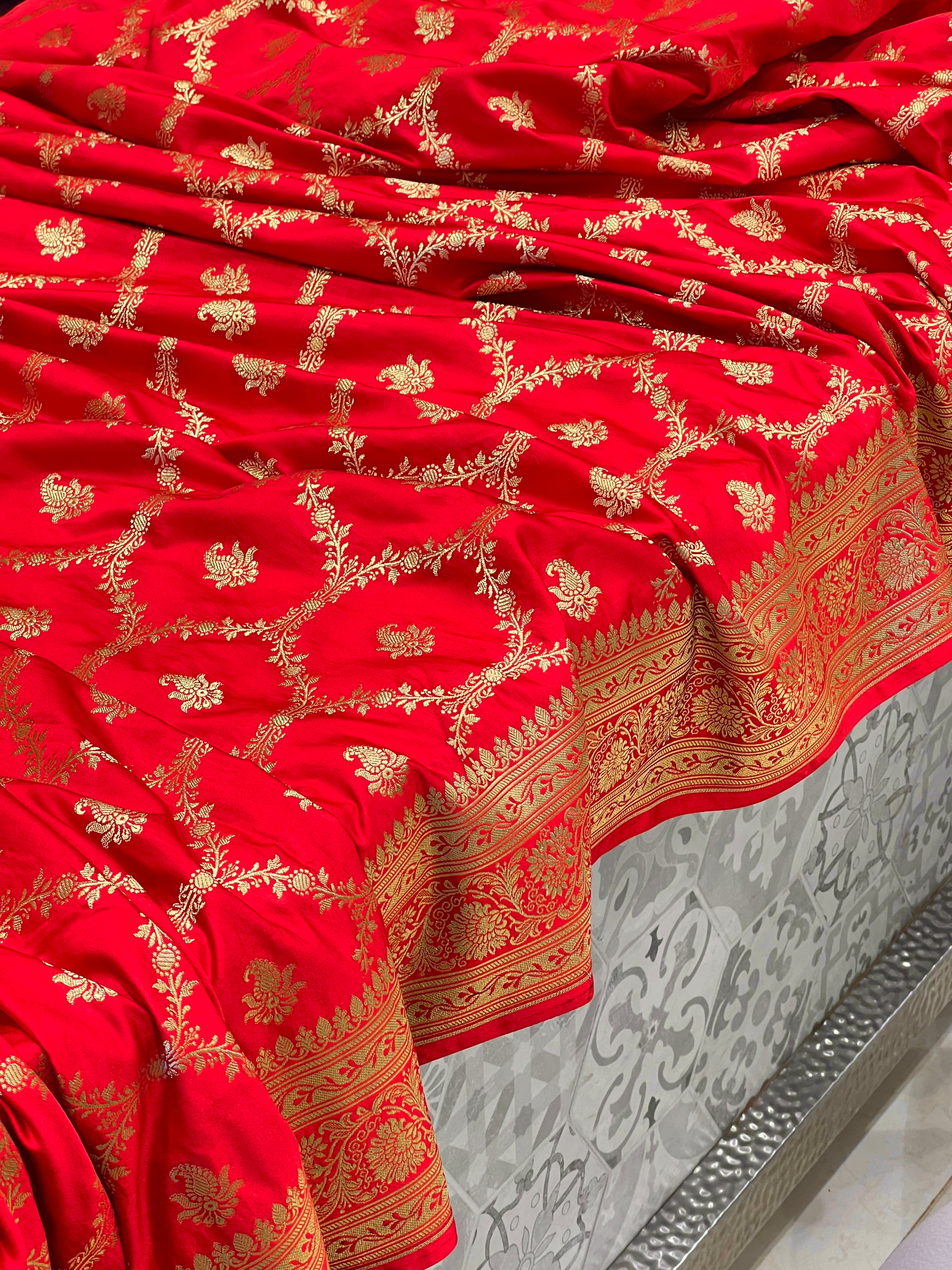 Red Banarasi Silk Contemporary Design Saree