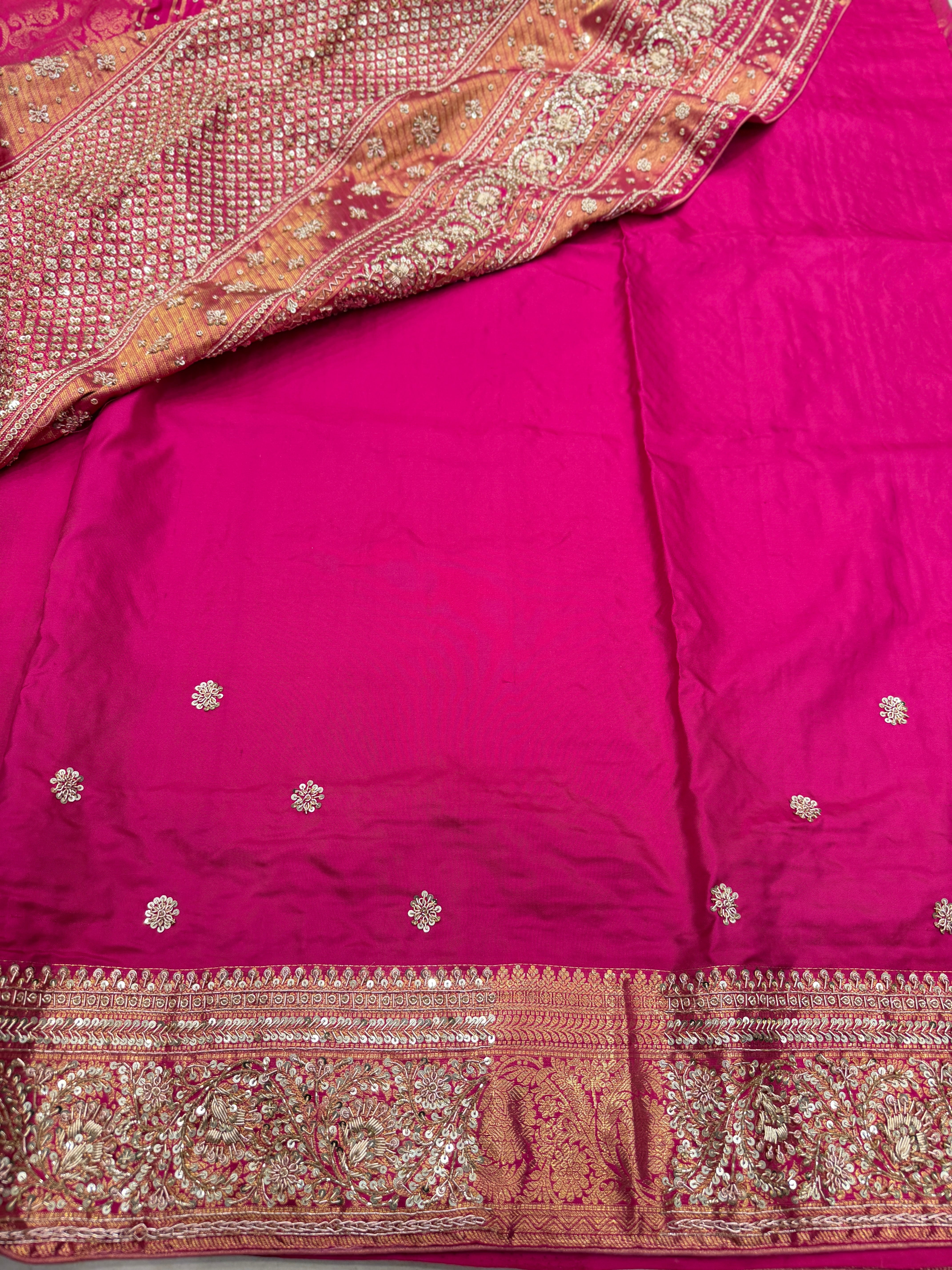 Rani Pink Keri Jaal Kanjivaram Hand Embroidery Zardosi Saree