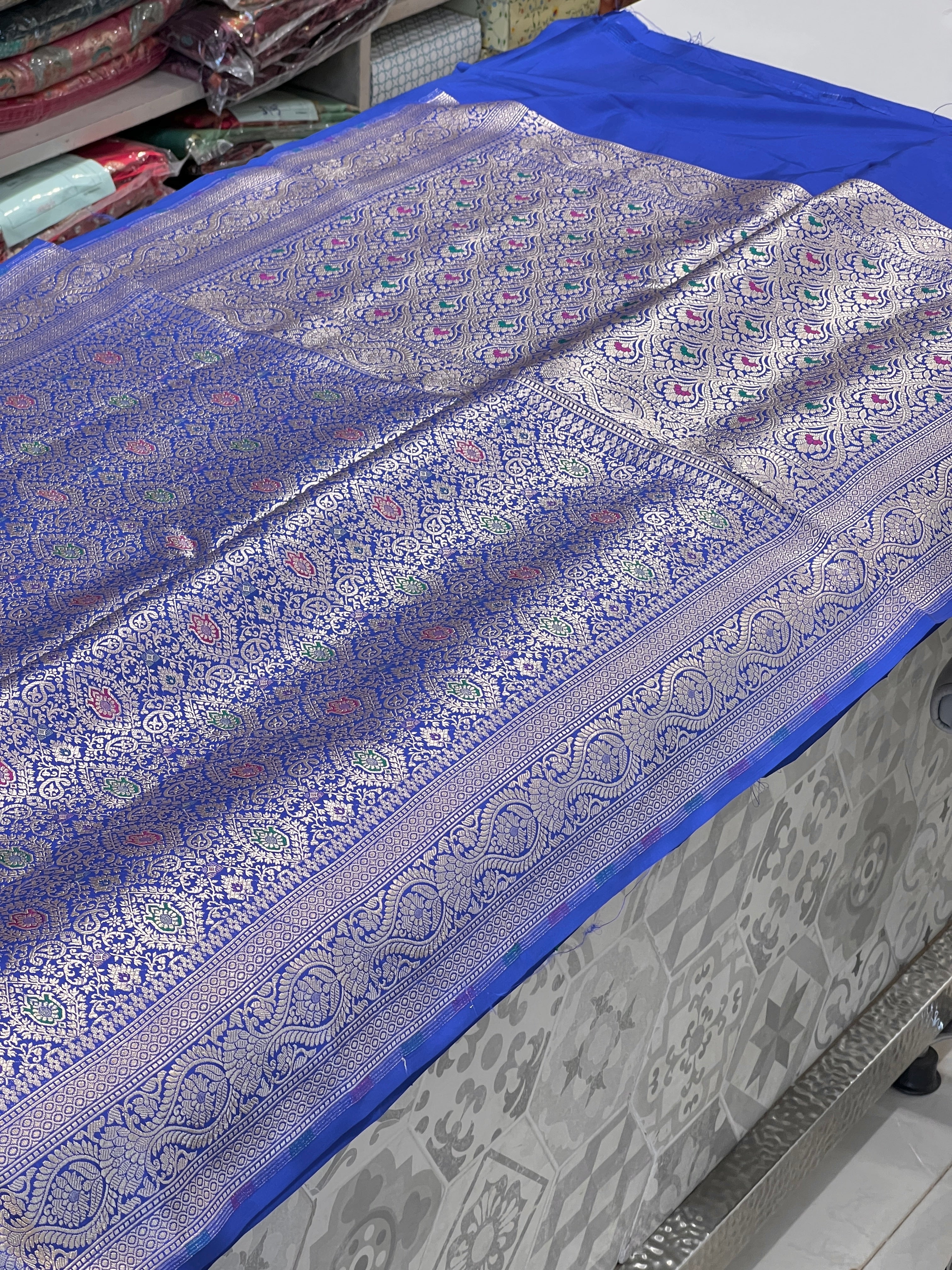 Blue Handloom Meenakari Katan Saree