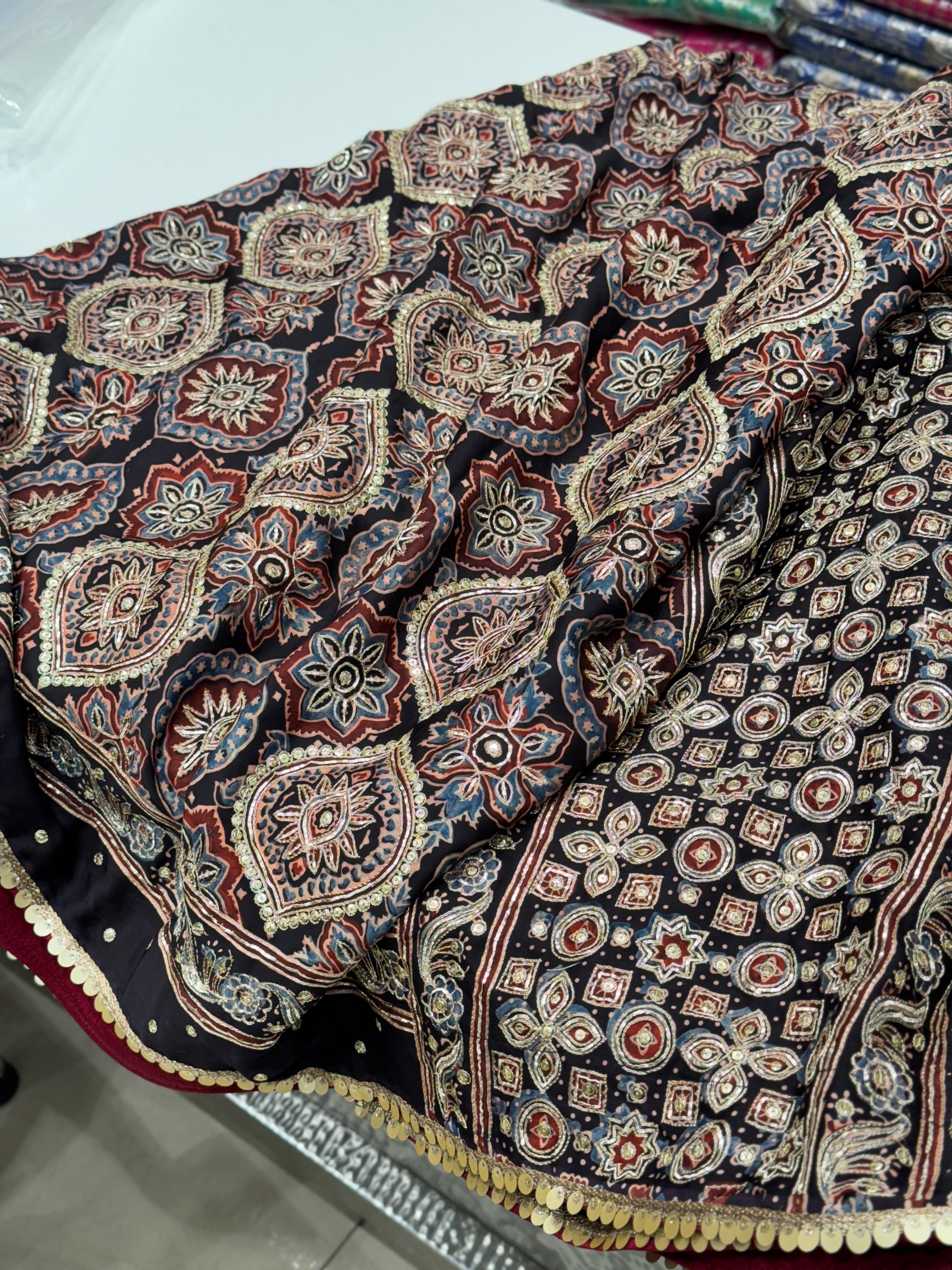 Ajrakh Hand Embroidery Saree