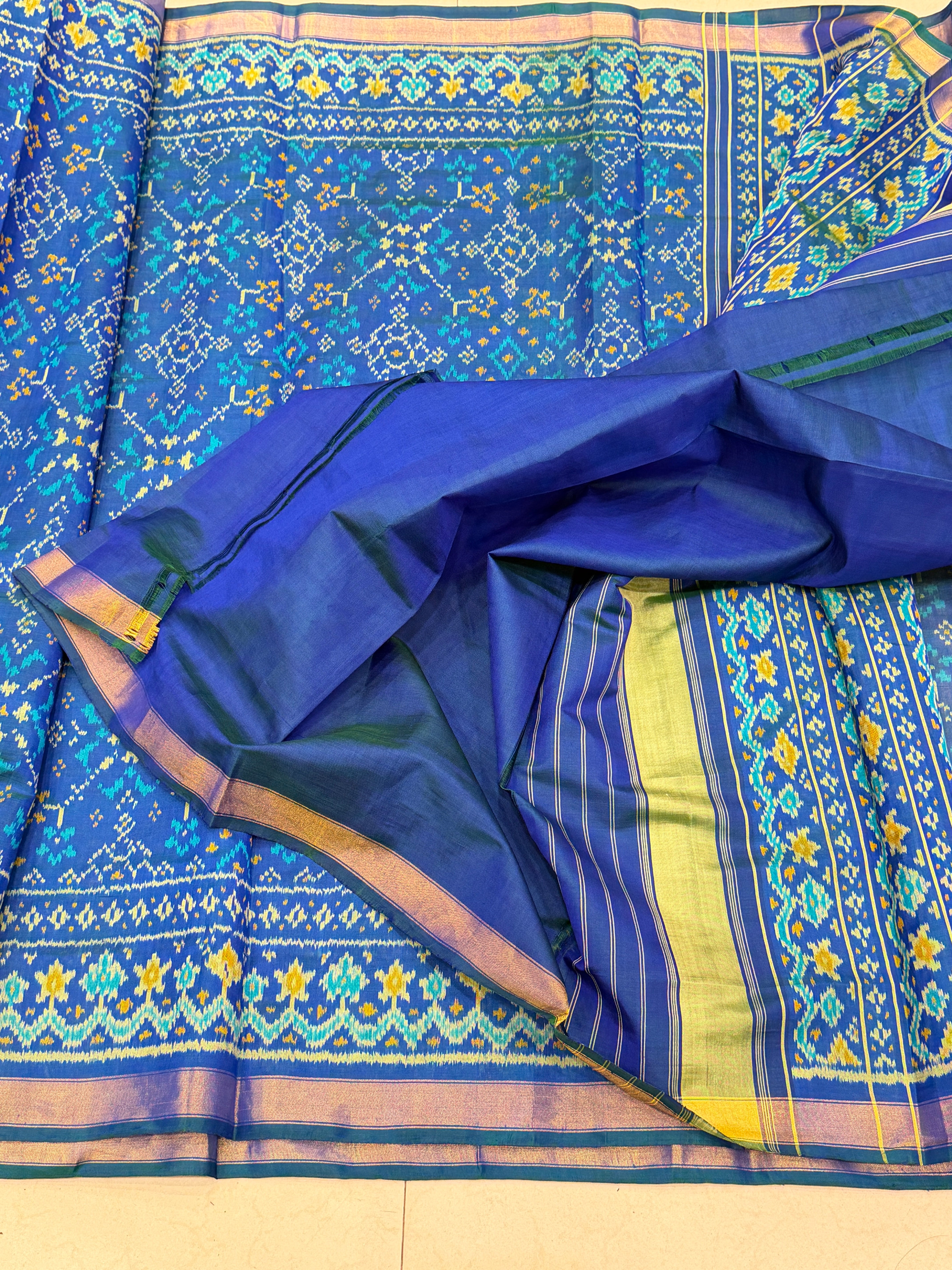 Blue Navratna Patan Patola Handloom Pure Silk Saree