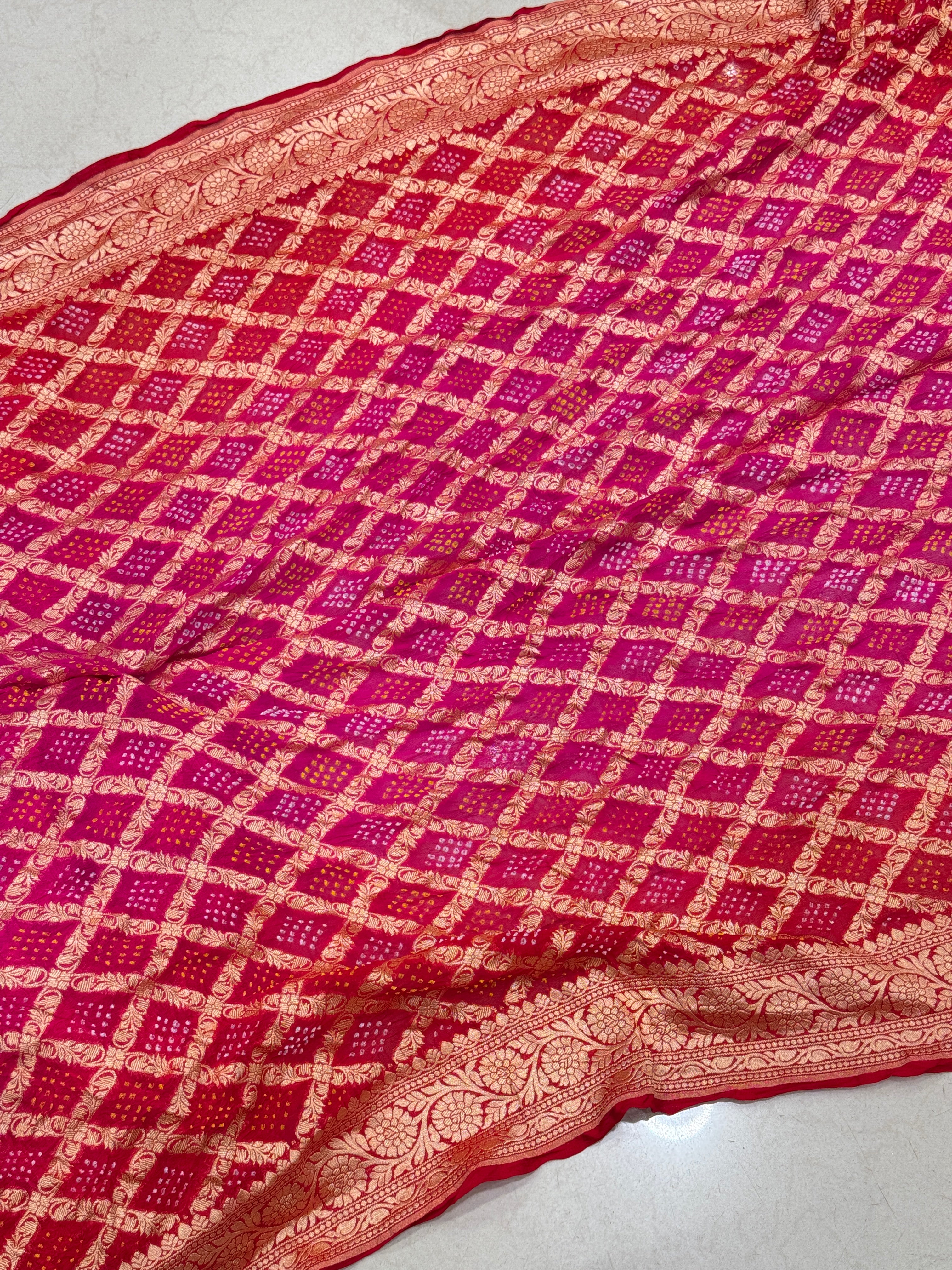 Red Rani Shaded Bandhej Bandhini Saree