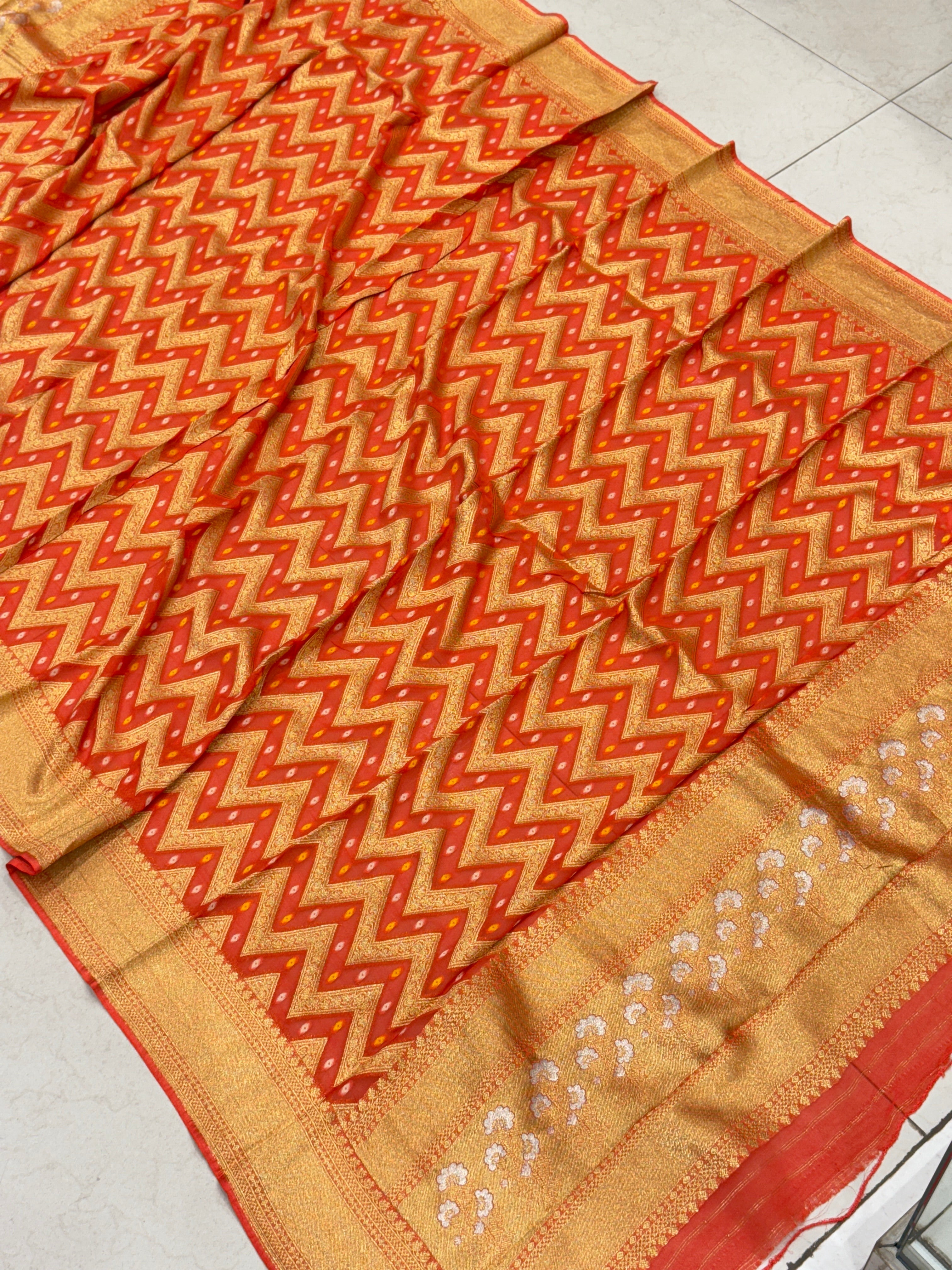 Orange Georgette Woven Bandhej Dupatta