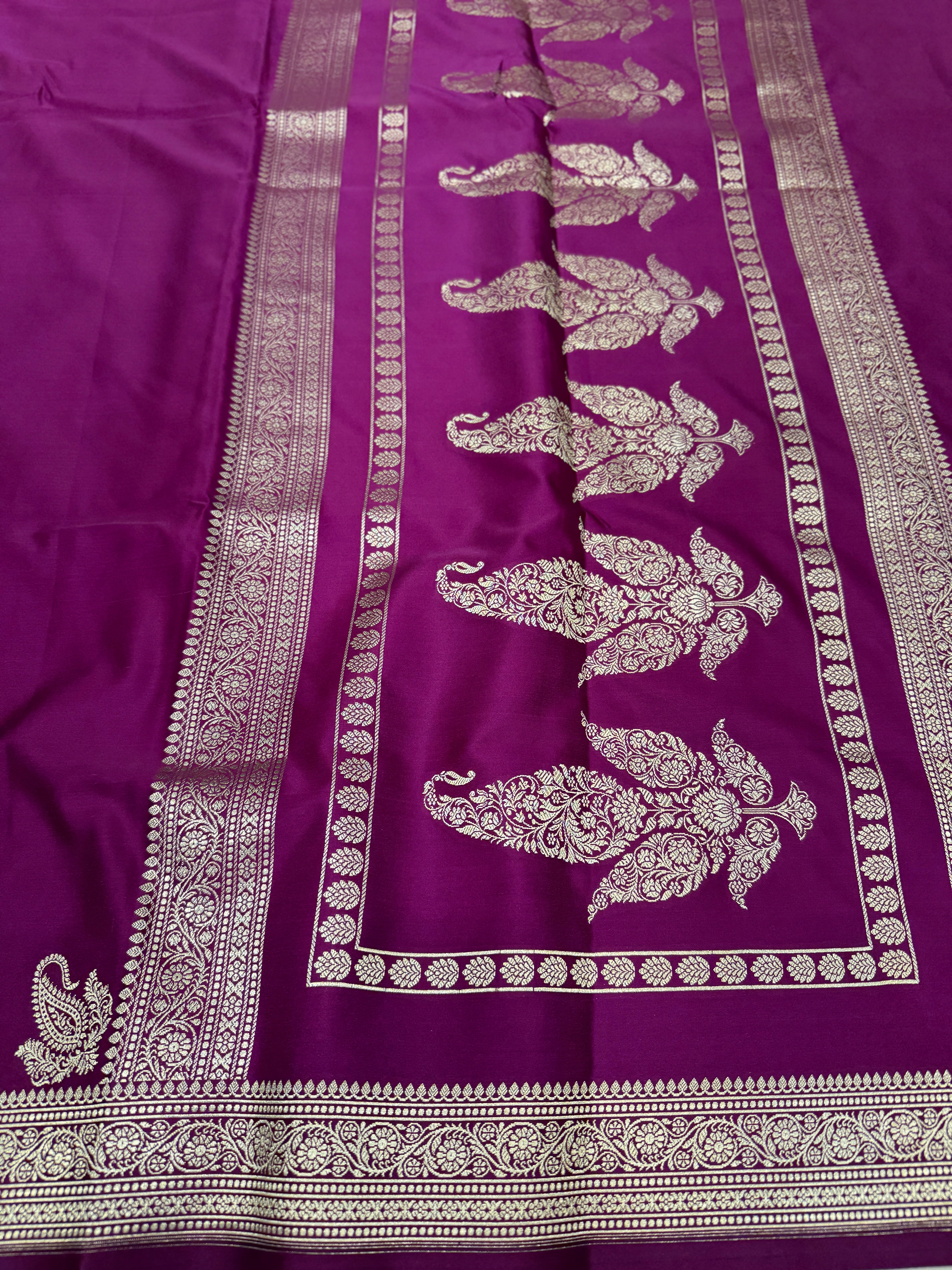 Wine Banarasi Silk Plain Small Border Saree