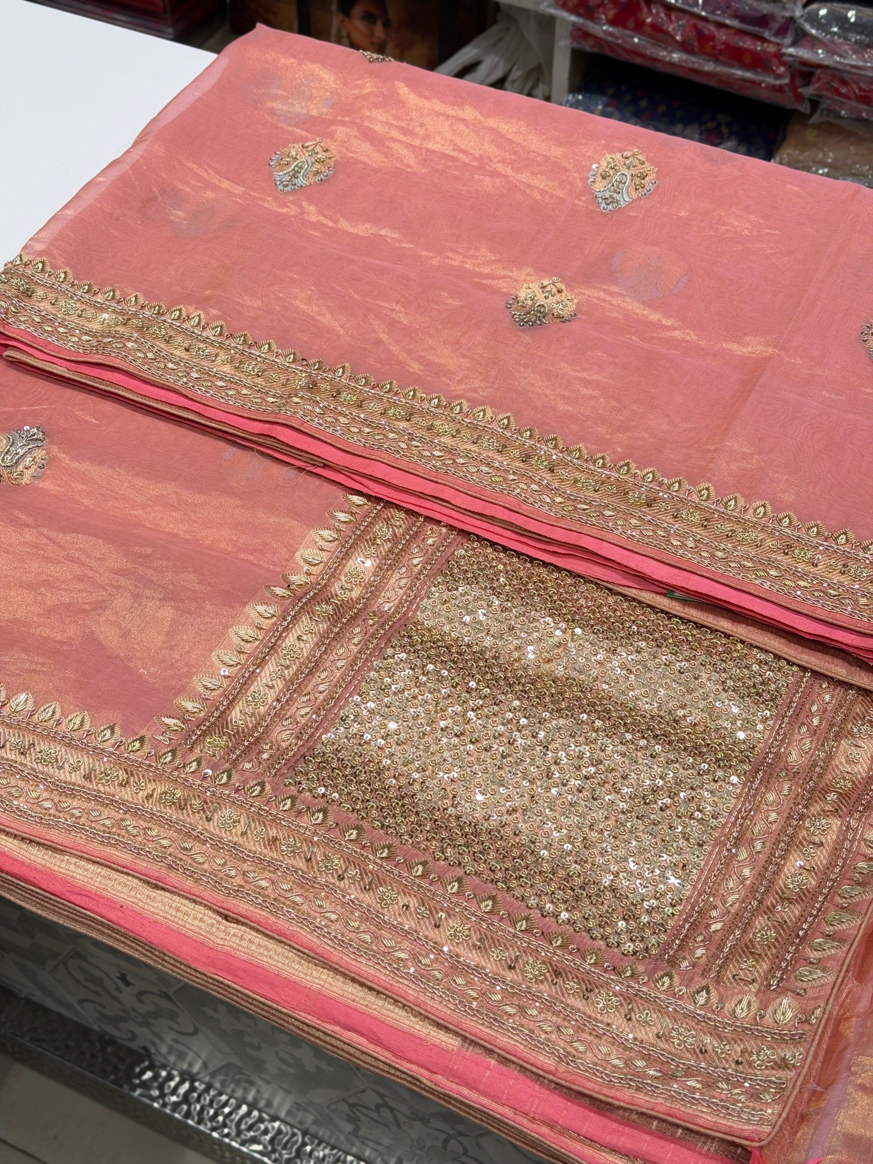 Pink Meenakari Banarasi Tissue Handloom Kadwa Weave Zardosi Embroidery Saree