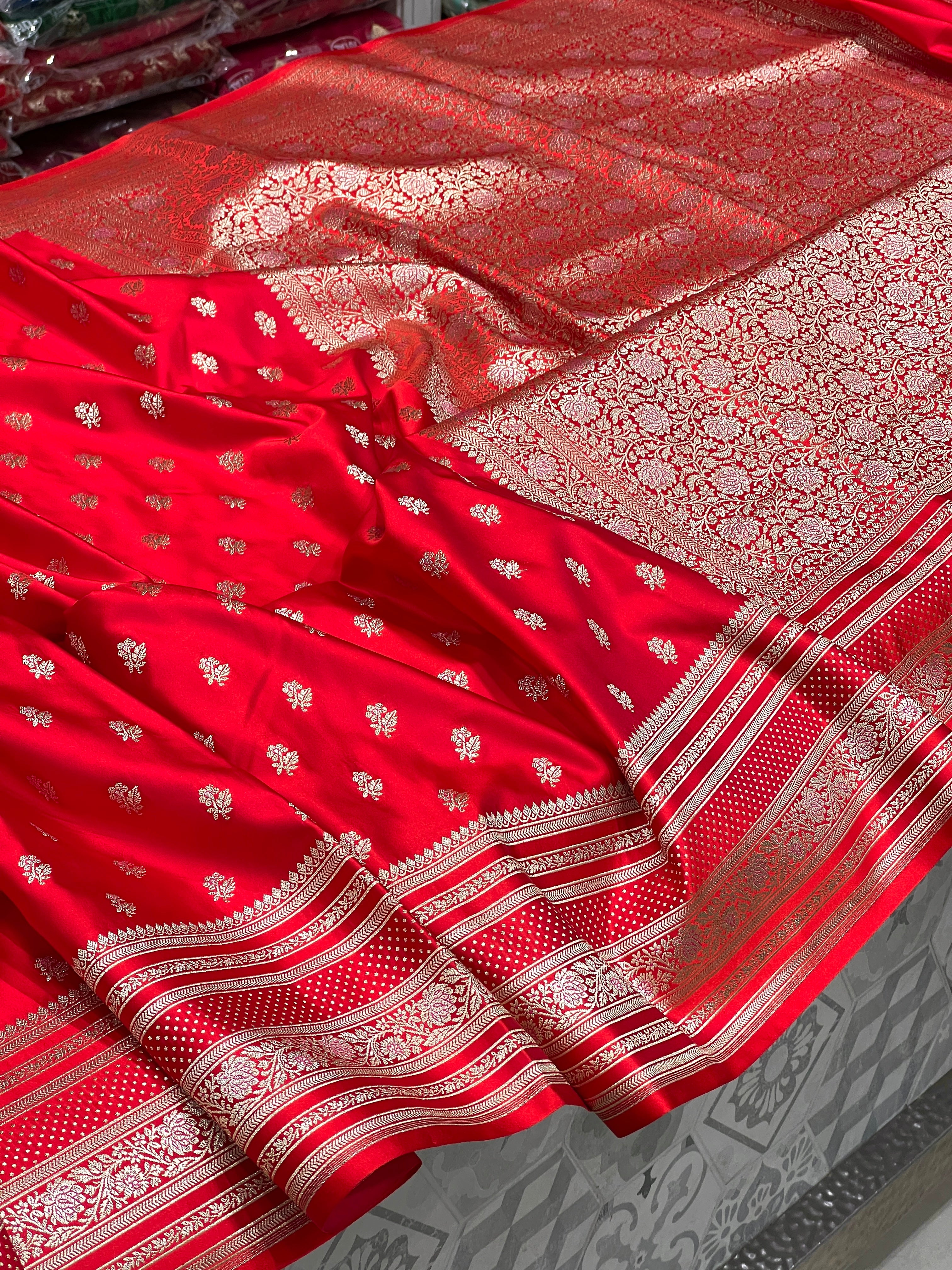 Red Banarasi Silk Big Border Butti Saree