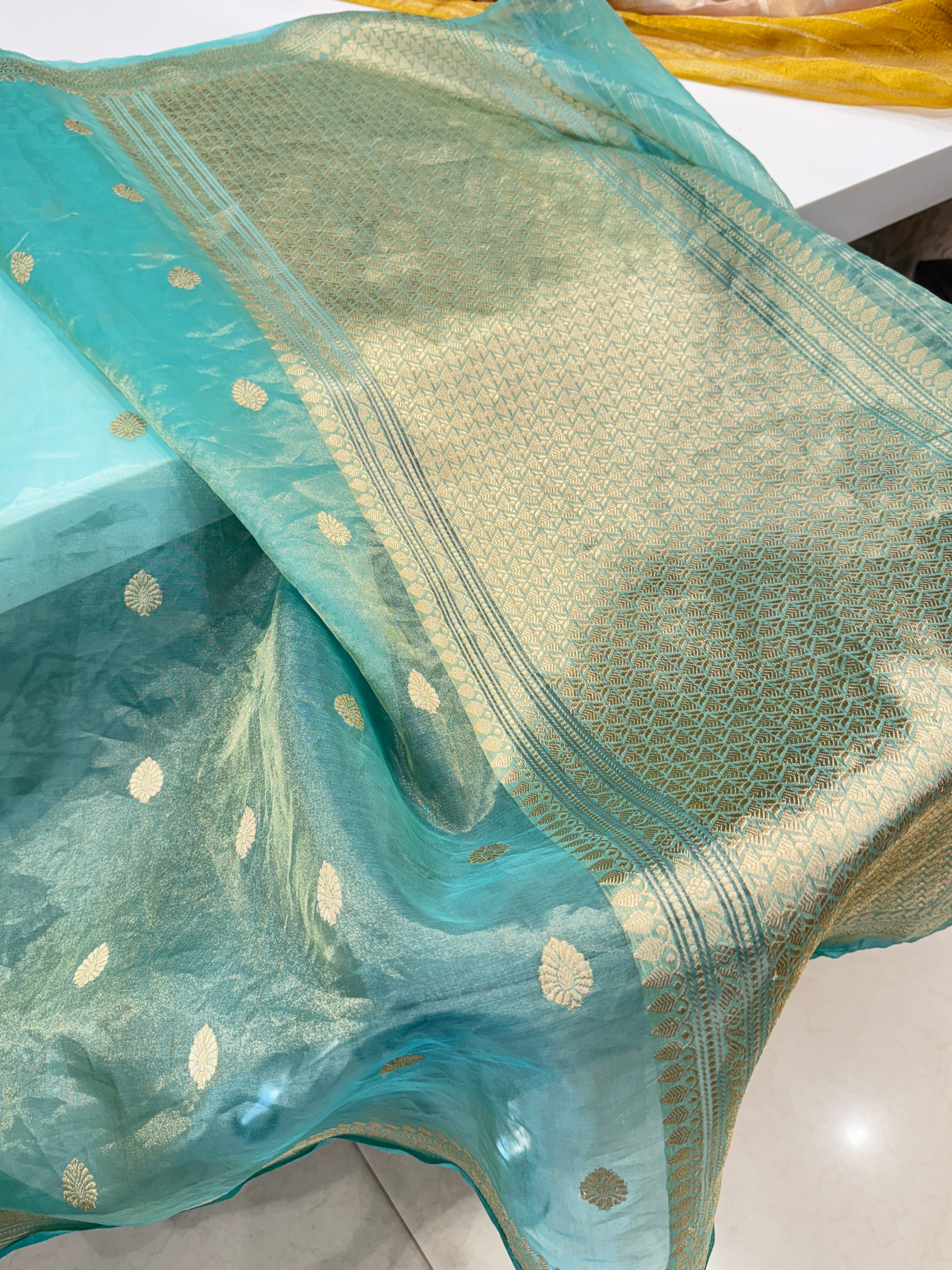 Sea Green Handloom Banarasi Tissue Kadwa Saree