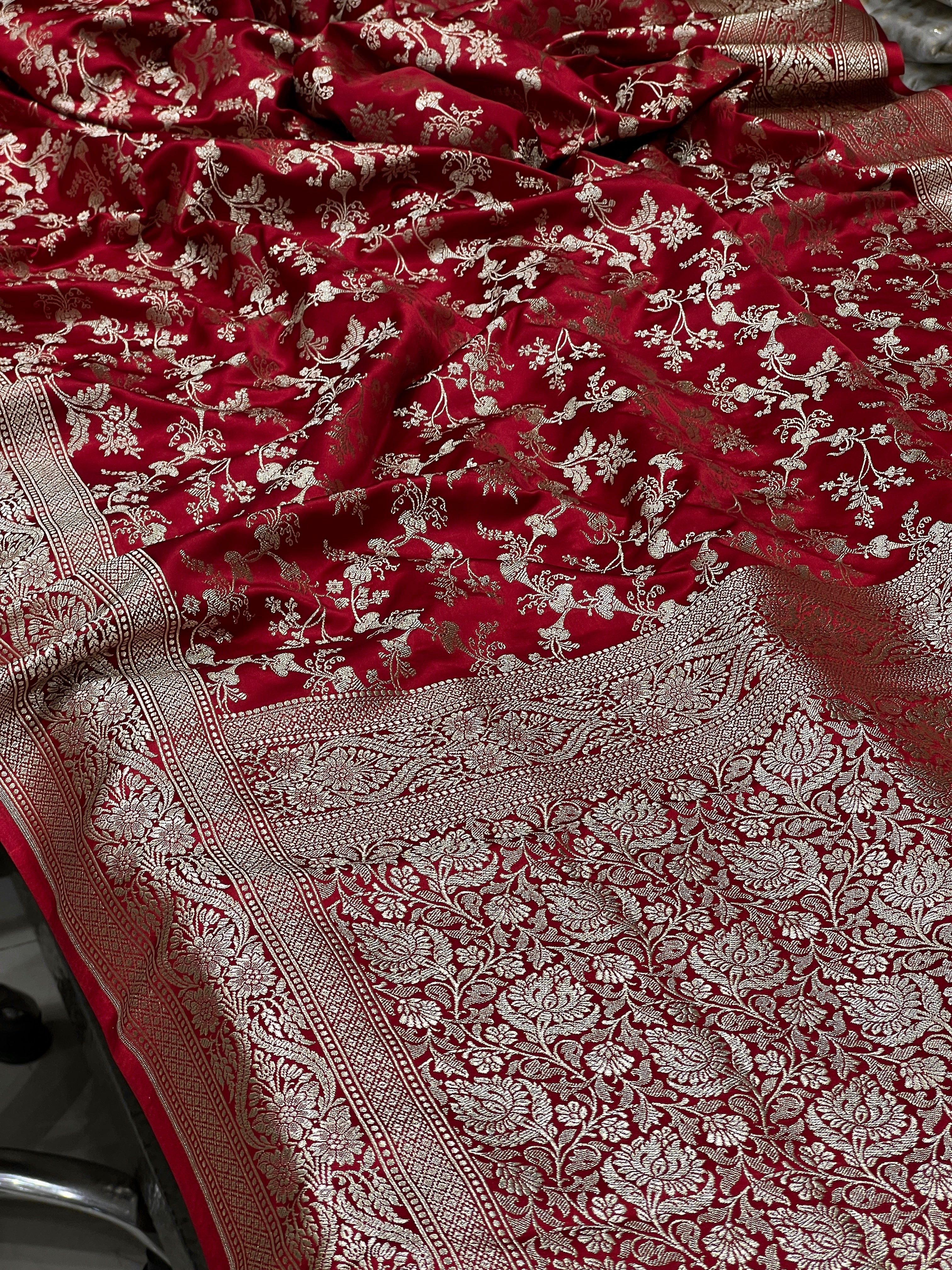 Maroon Banarasi Silk Bloom Border Saree