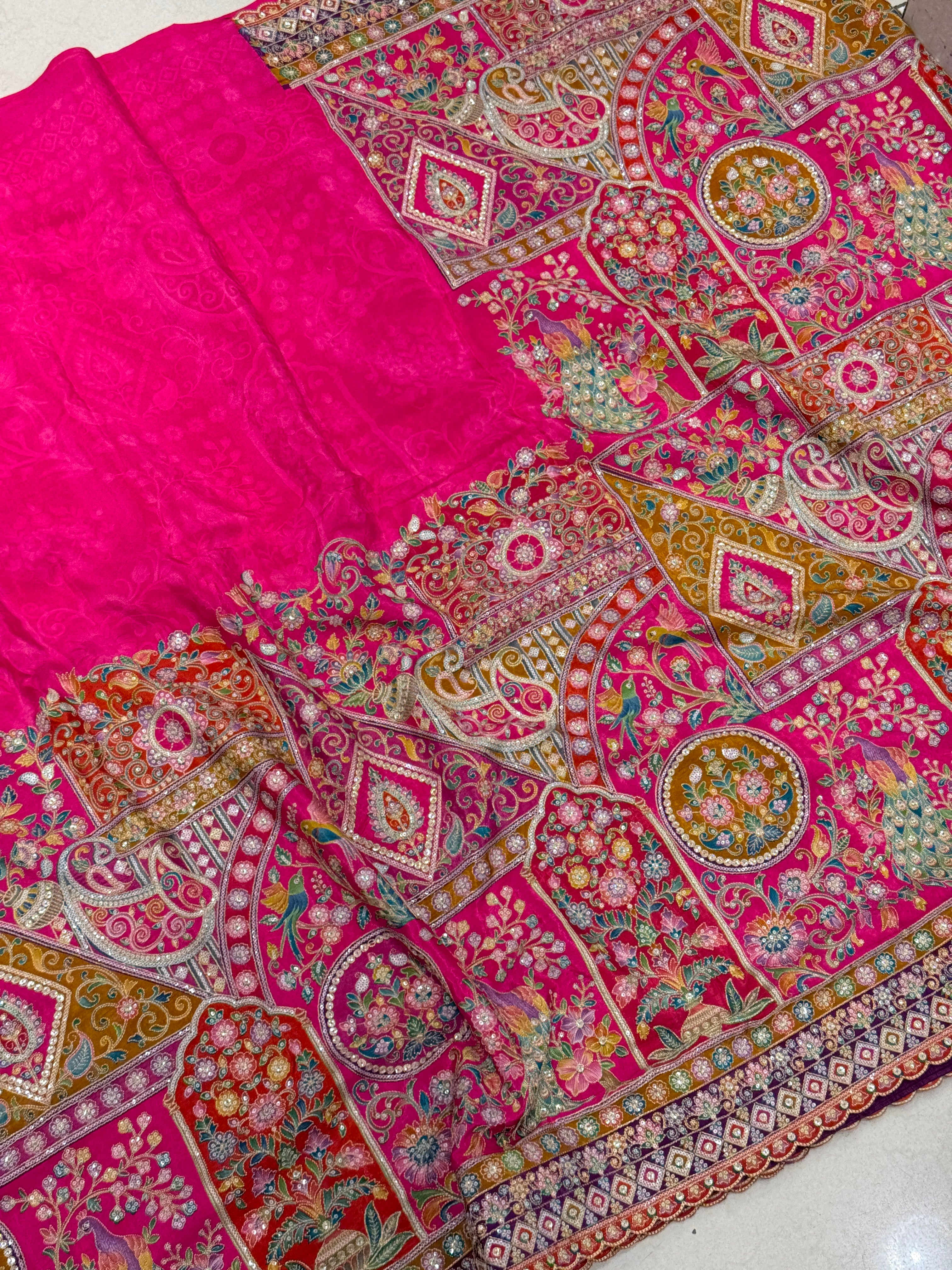 Rani Meenakari Crepe Banarasi Pita Embroidery Saree