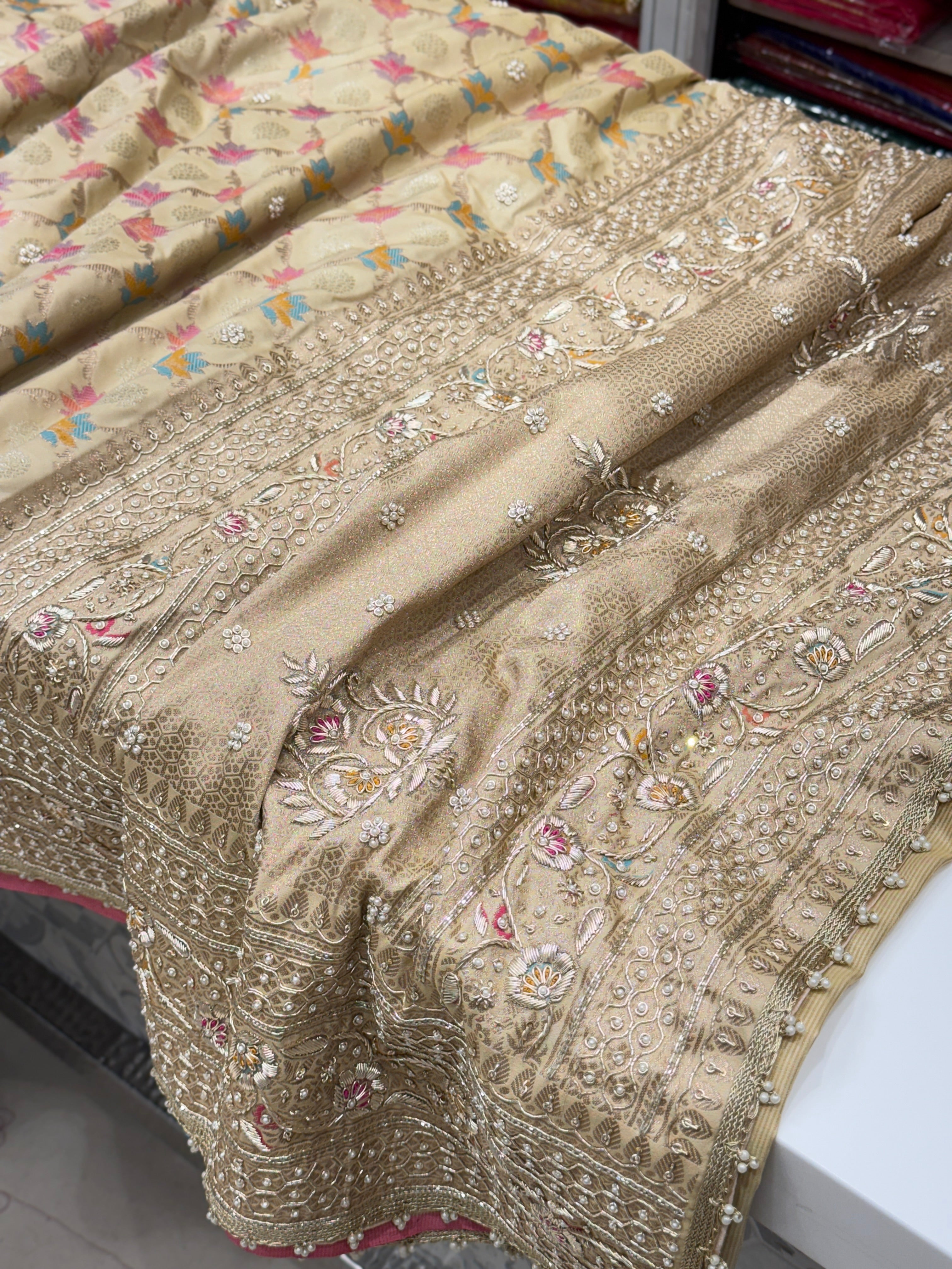 Beige Meenakari Banarasi Zardodi Embroidery Saree