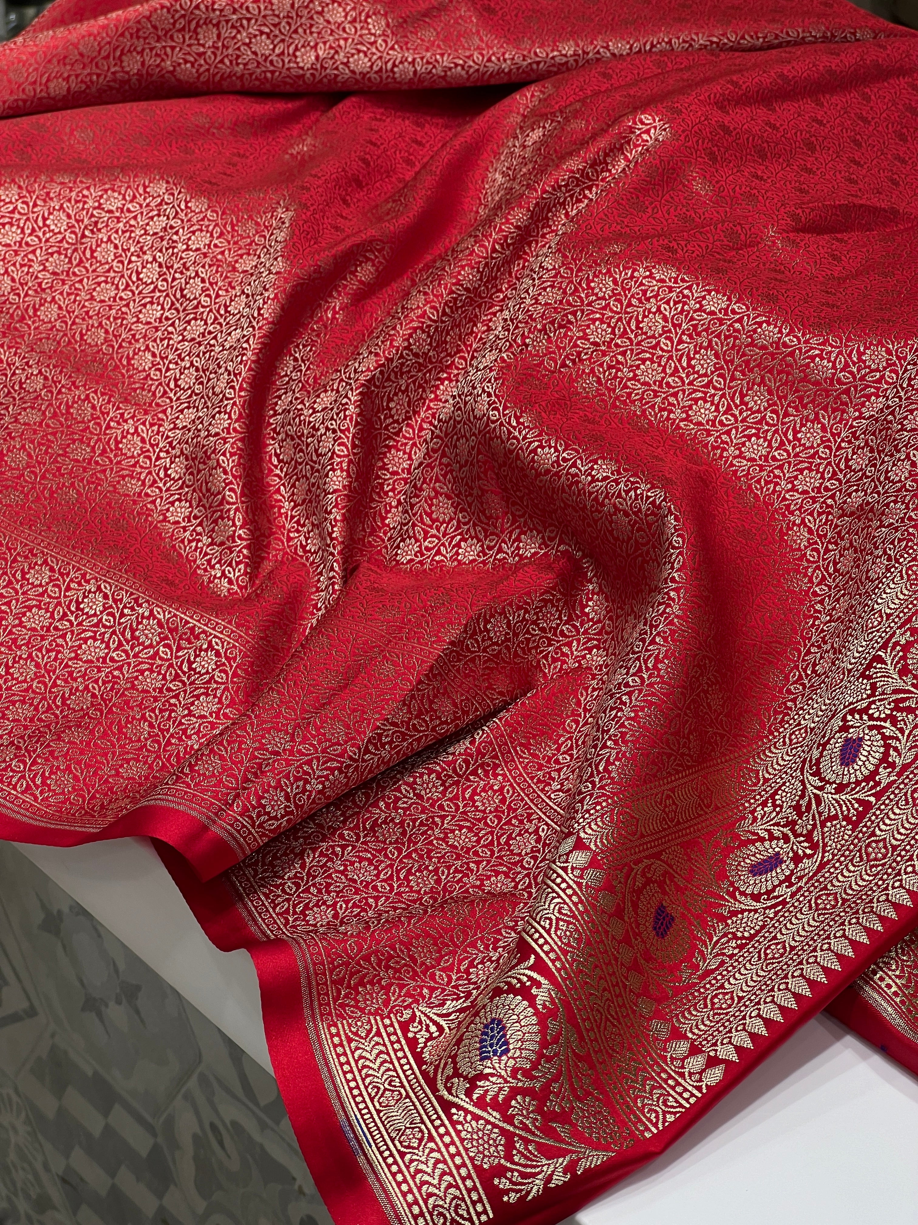 Red Banarasi Silk Meenakari Border Saree