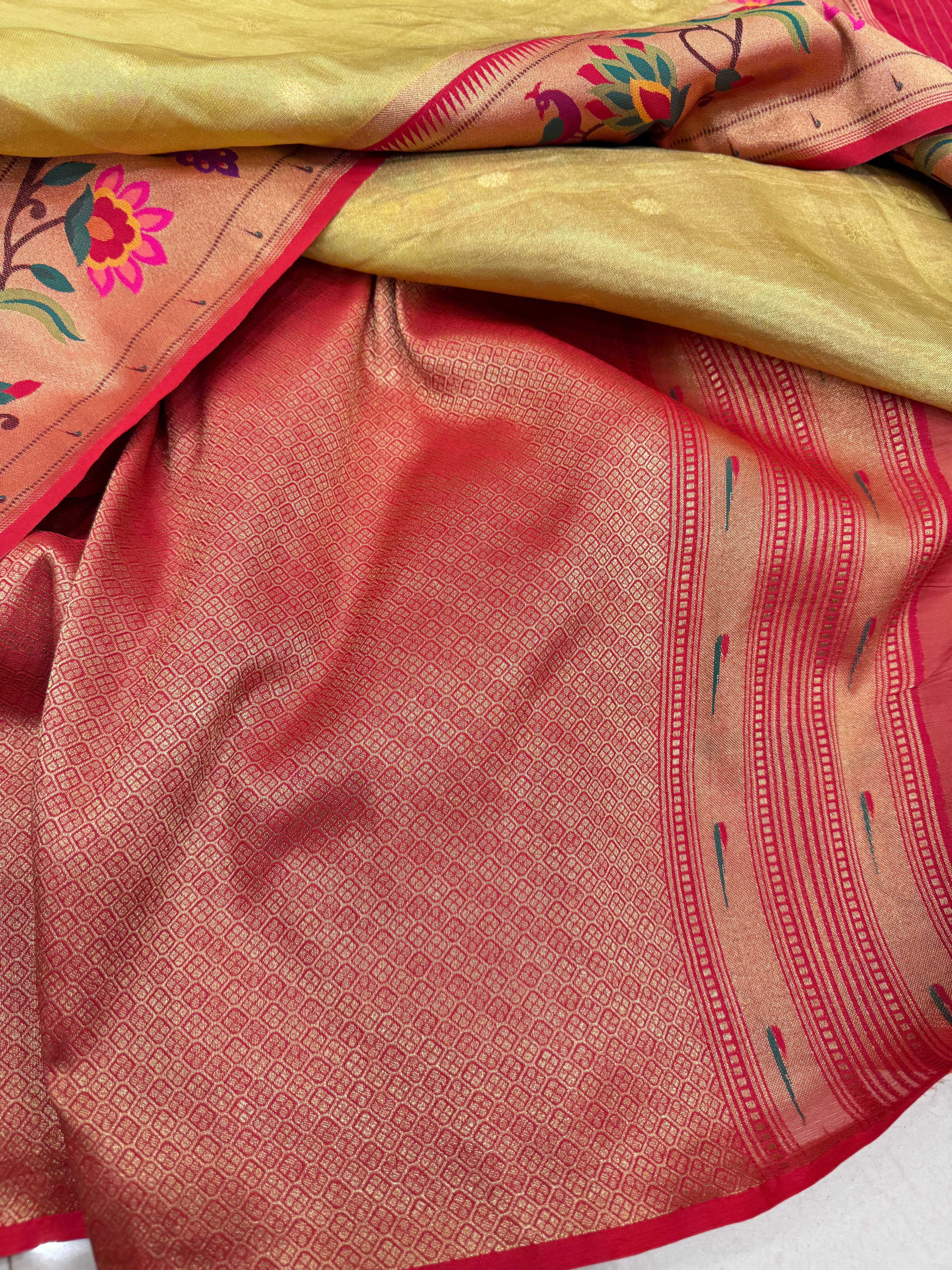 Neon Tissue Paithani Peacock Border Saree