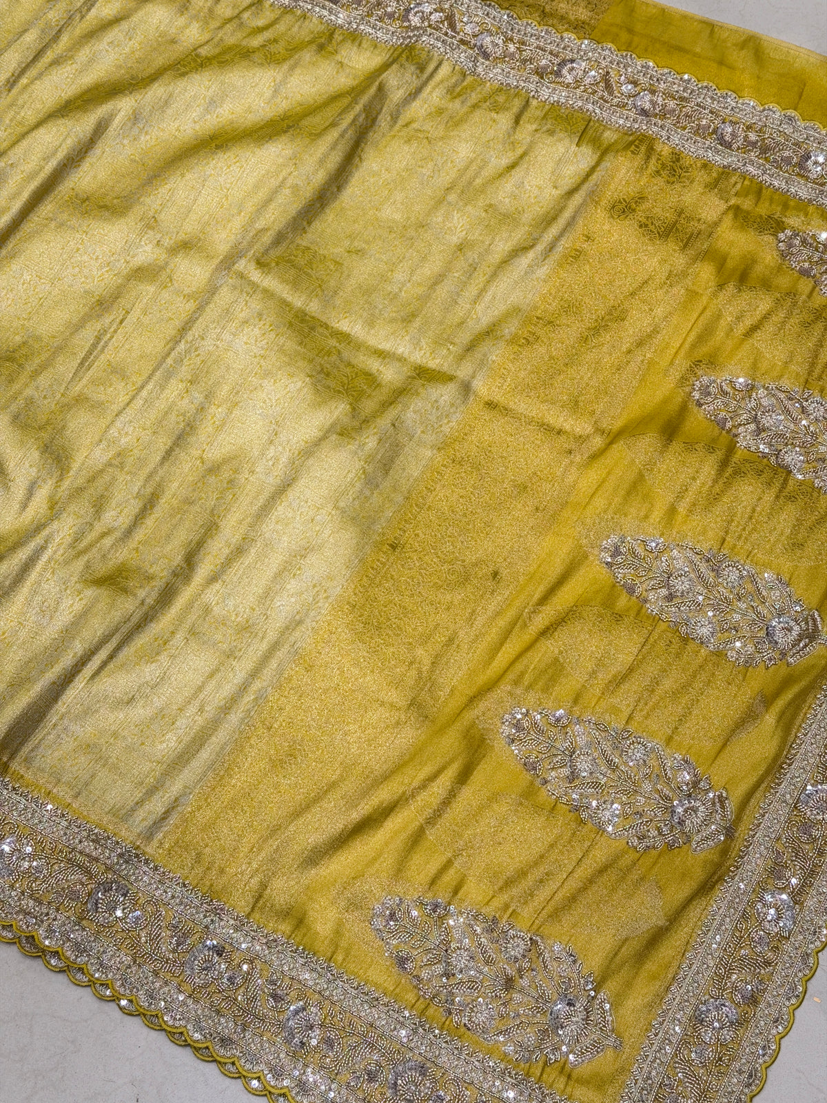 Neon Crepe Tissue Woven Silk Moti Sequin Saree