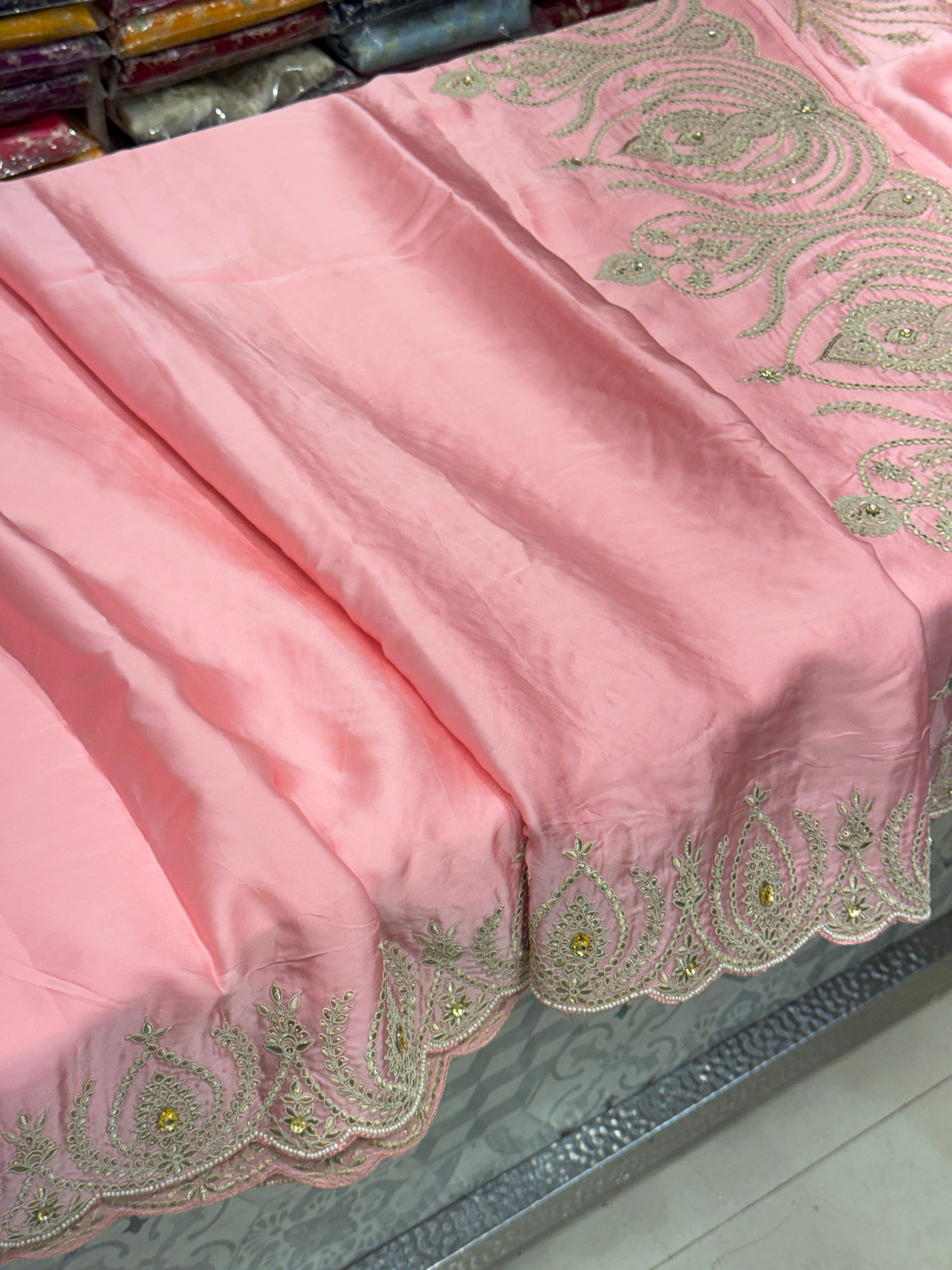 Pink Satin Organza Zari & Thread Embroidery Saree