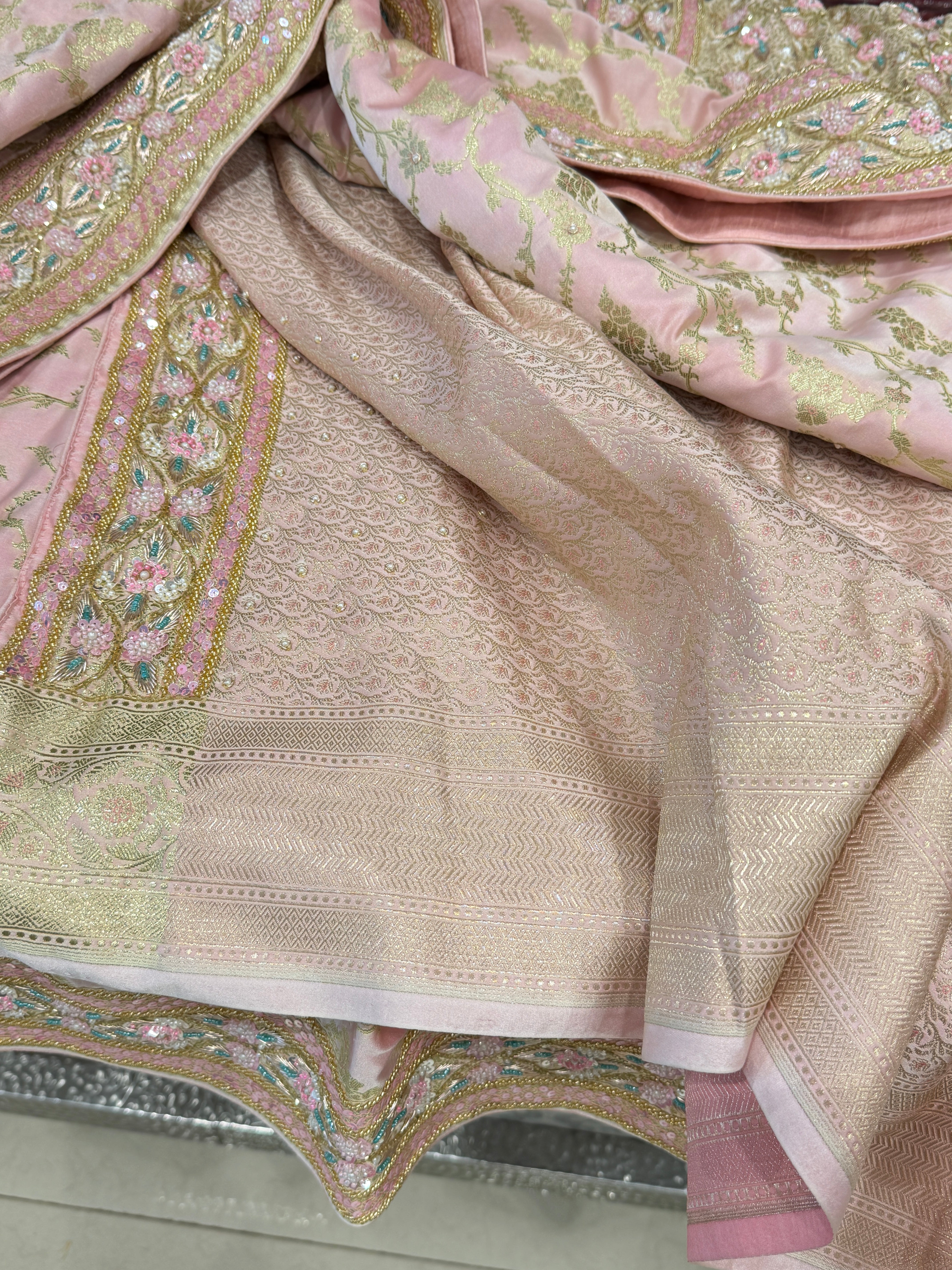 Light Pink Banarasi Floret Jaal Fancy Hand Embroidery Saree
