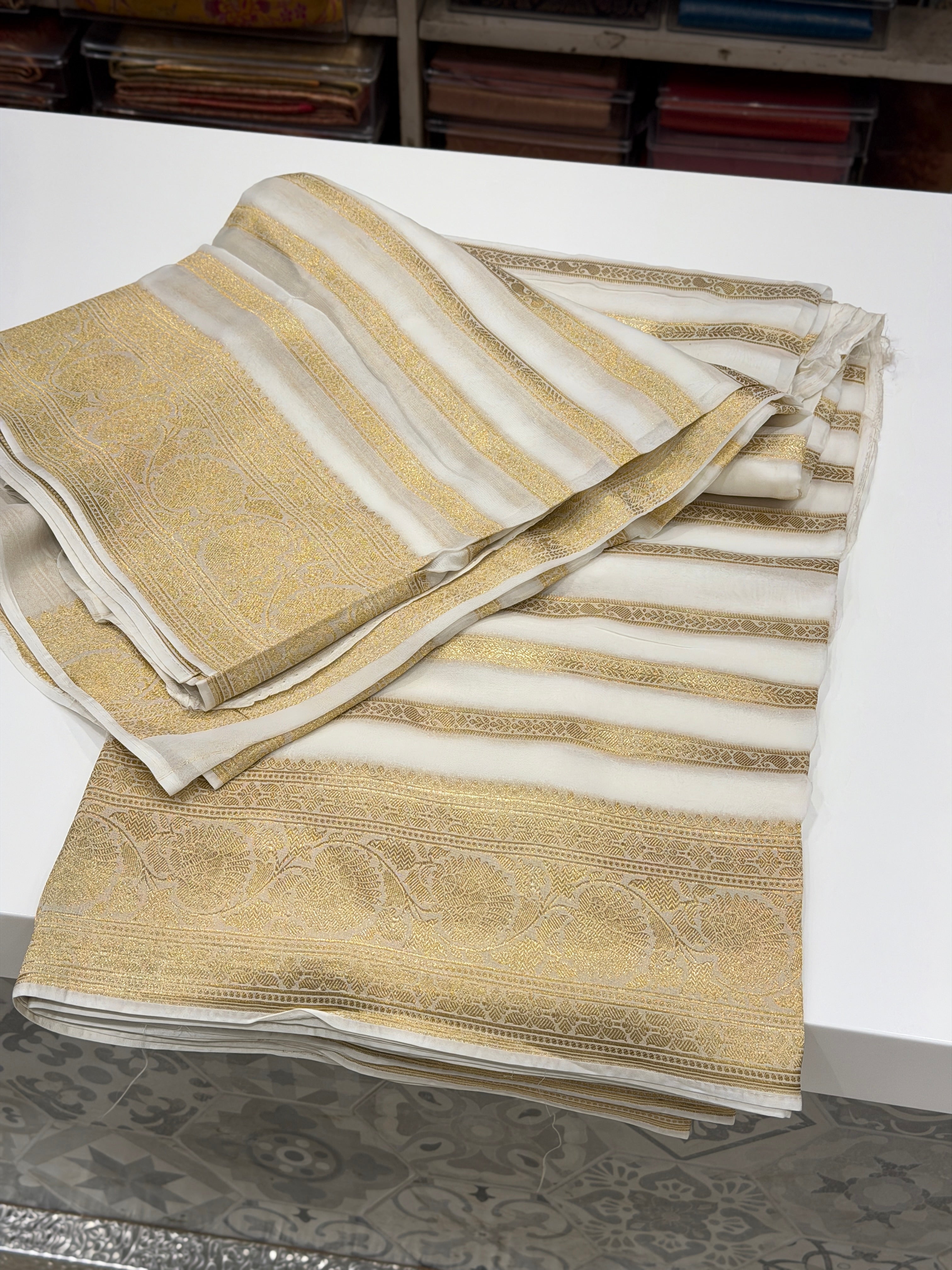 White Contemporary Banarasi Khaddi Georgette Saree