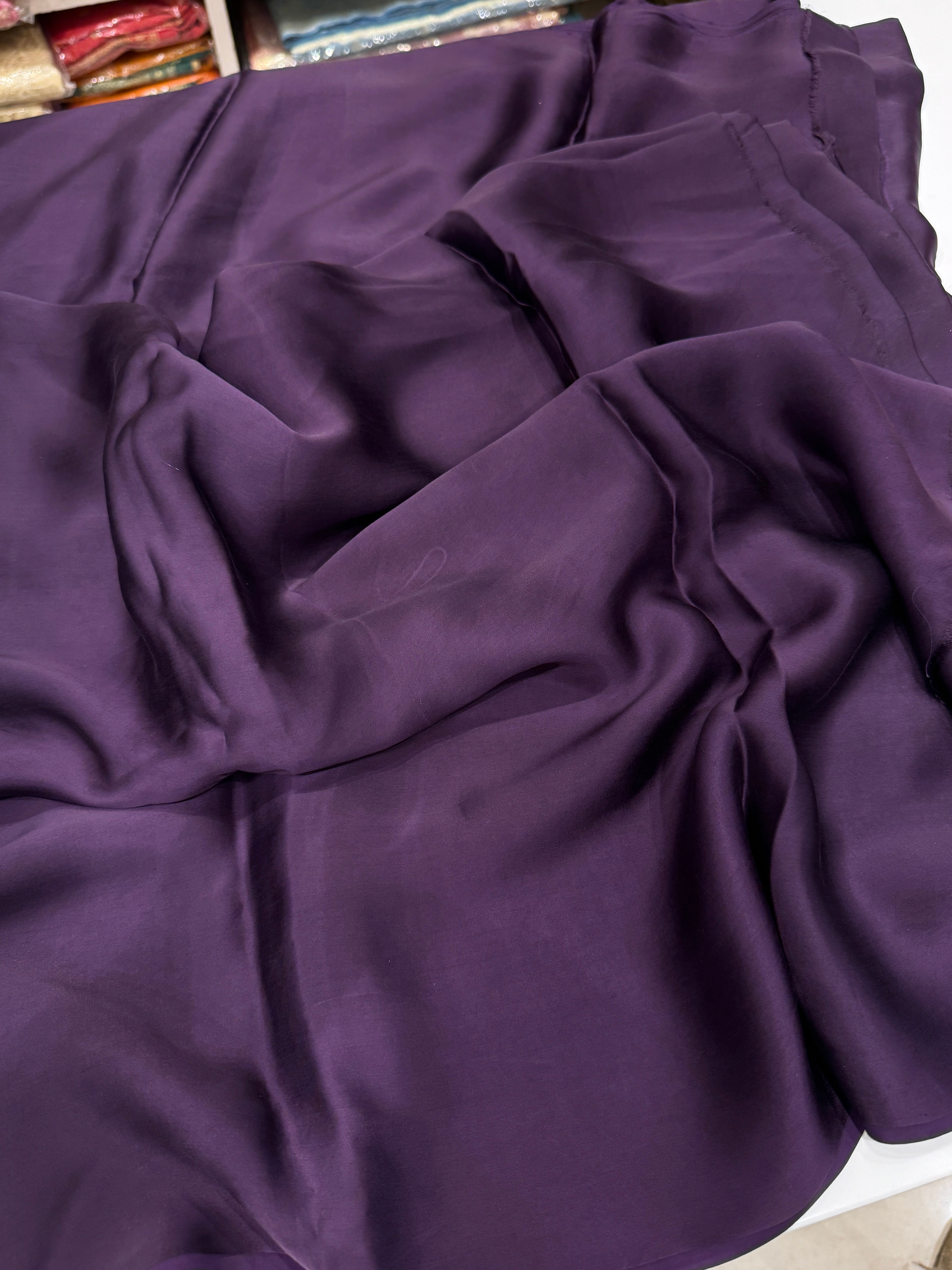 Violet Plain Satin Silk Saree