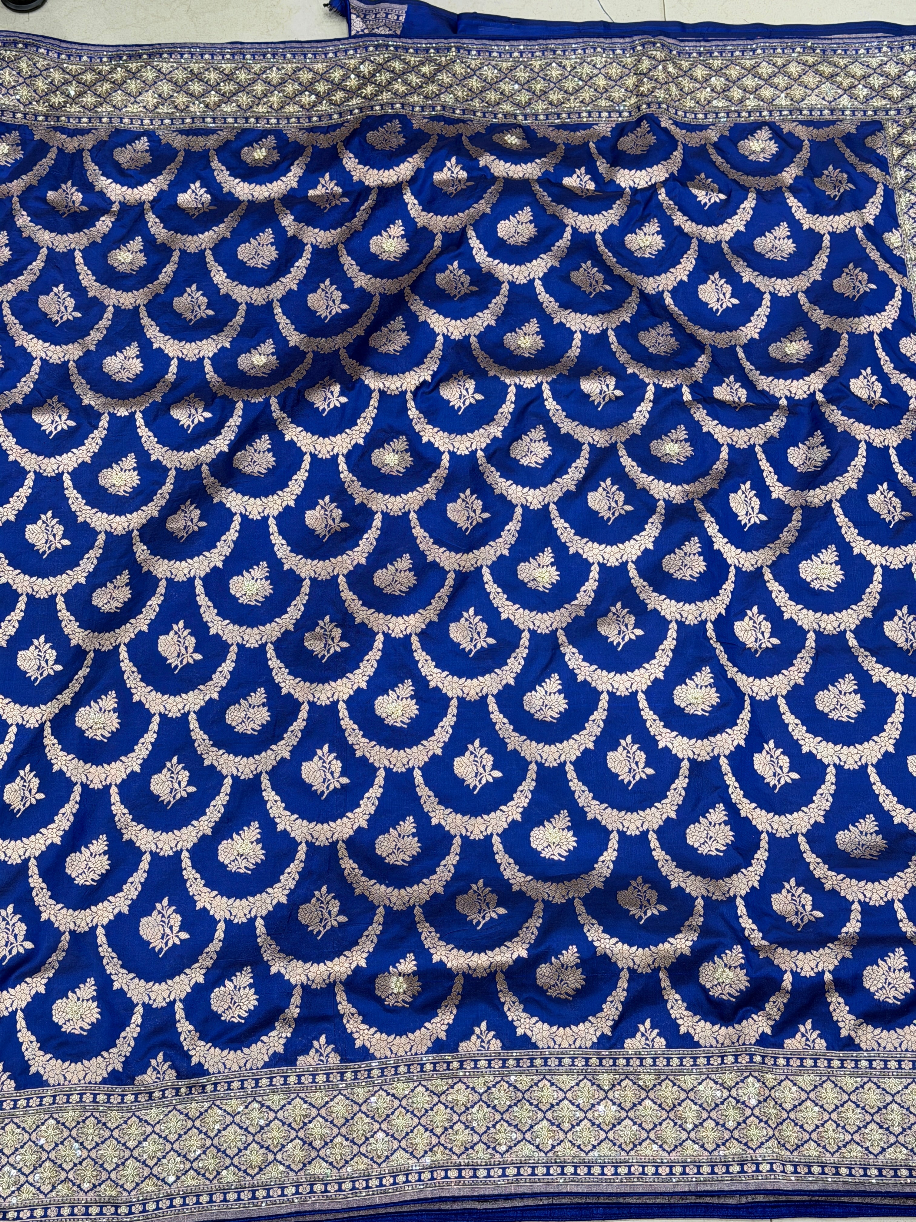 Blue Handloom Banarasi Katan Zardosi Hand Embroidery Saree