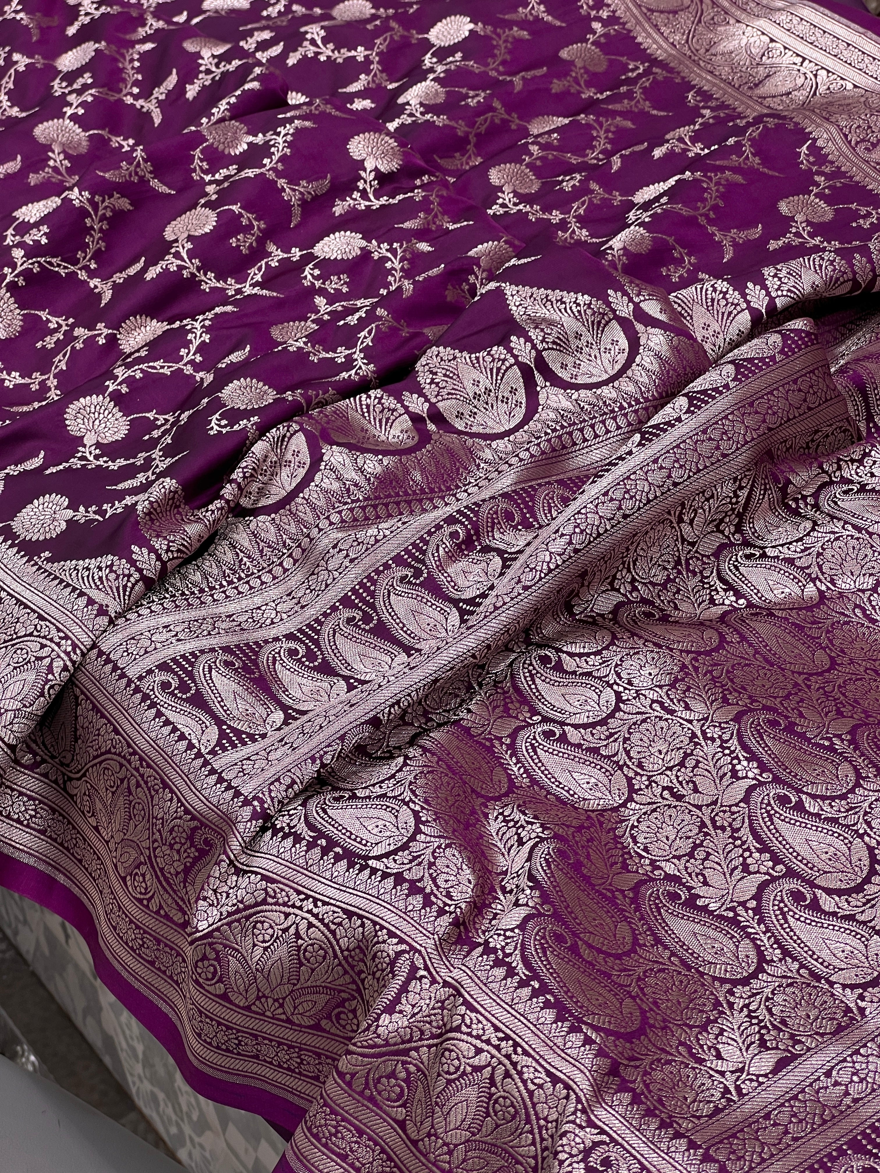 Purple Banarasi Silk Keari Leaf Pallu Saree